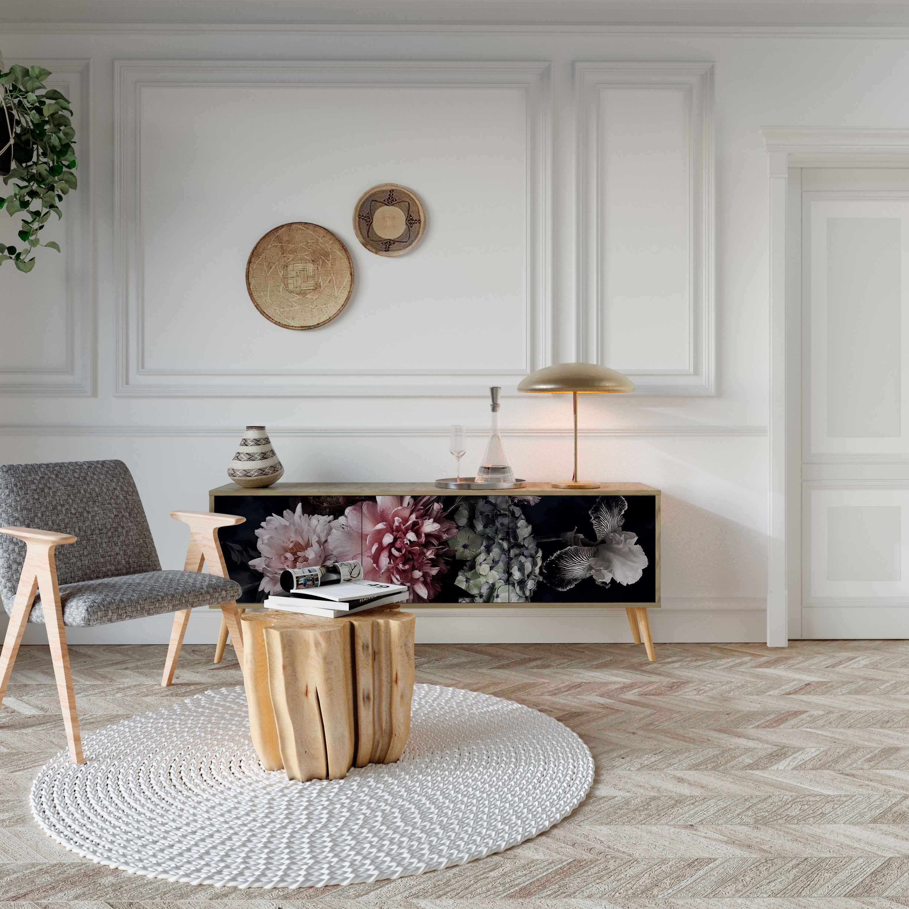 PURE BLOSSOM TV-Lowboard mit 3 Türen in Eiche-Optik