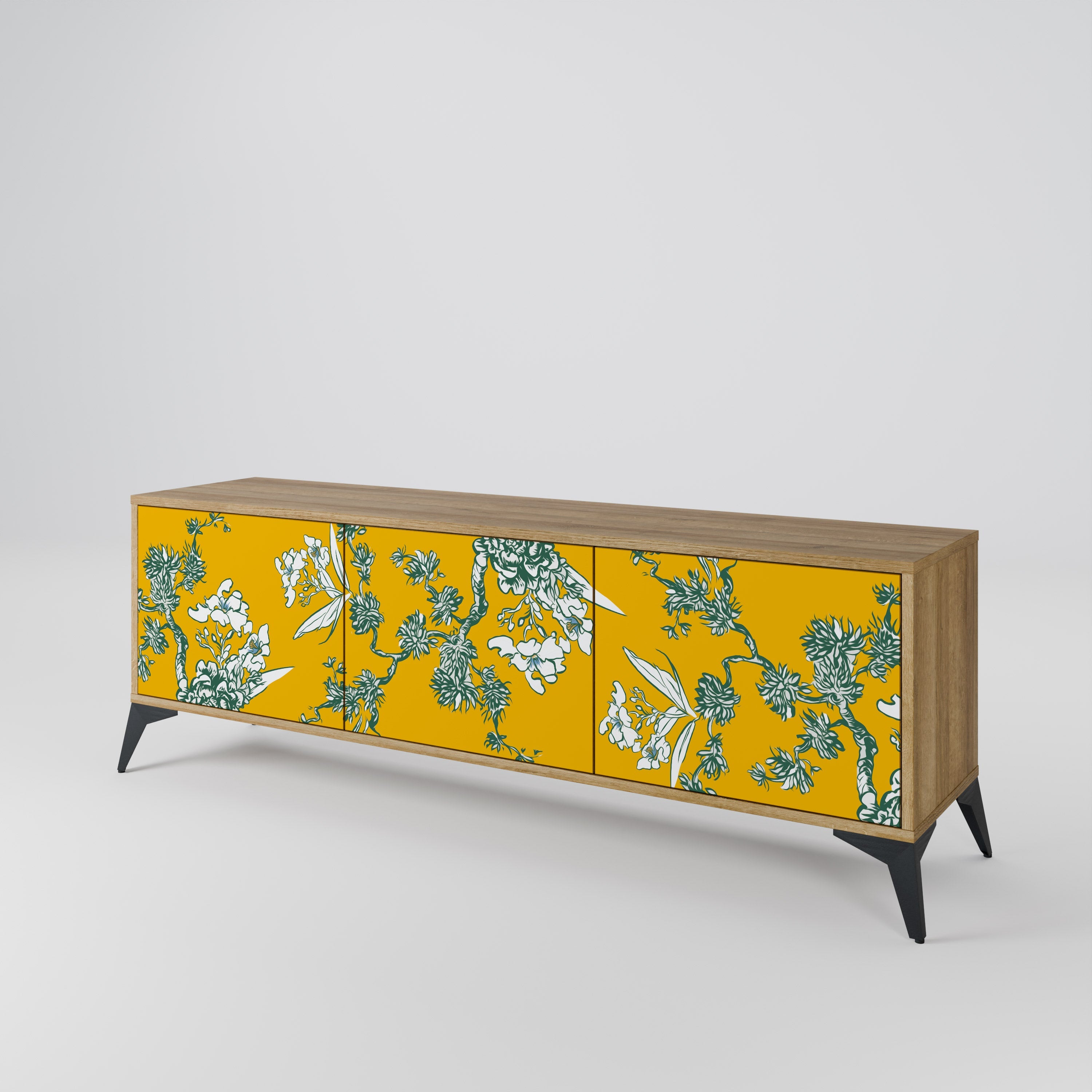 YELLOW CHINOISERIE TV-Lowboard mit 3 Türen in Eiche-Optik