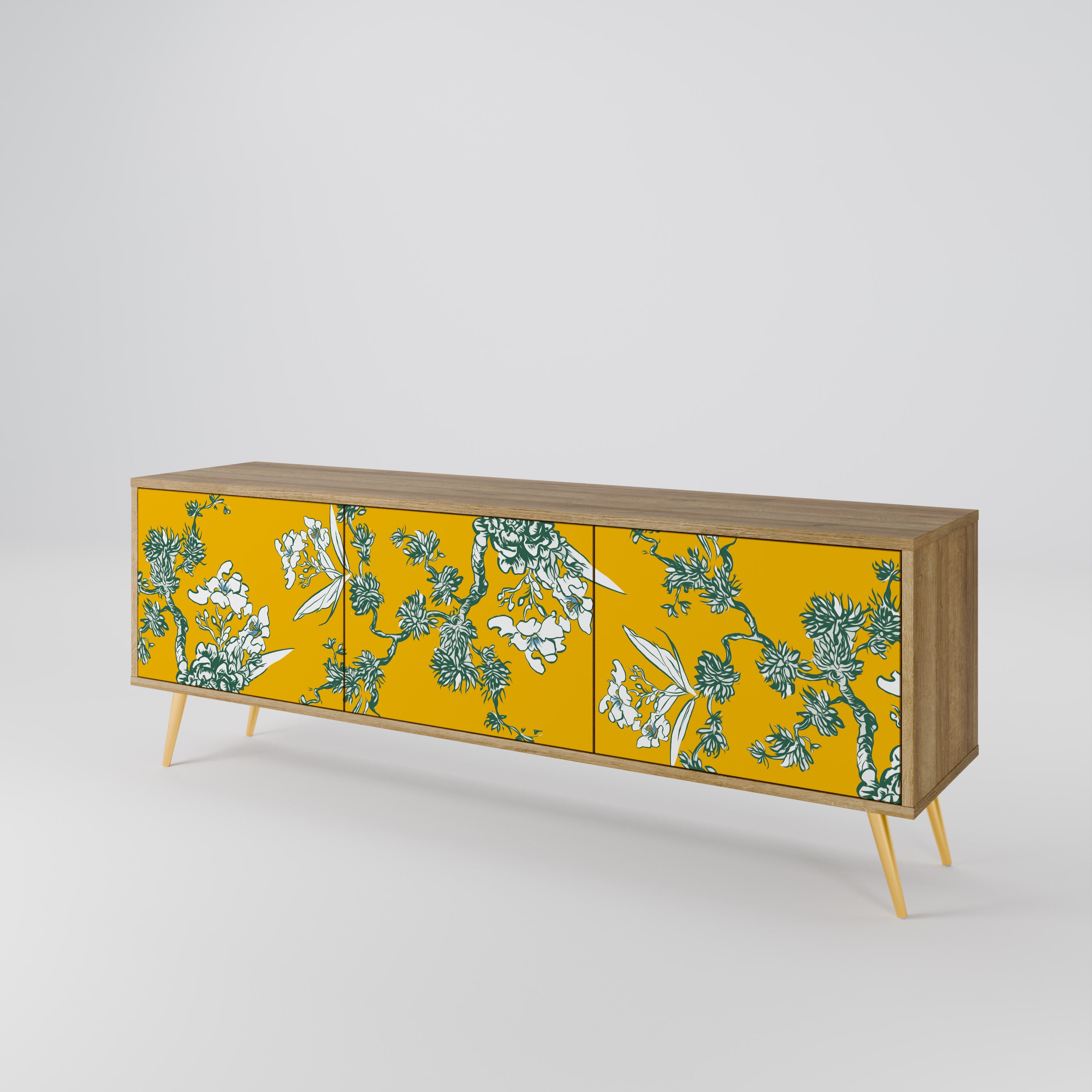 YELLOW CHINOISERIE 3-Door TV Cabinet