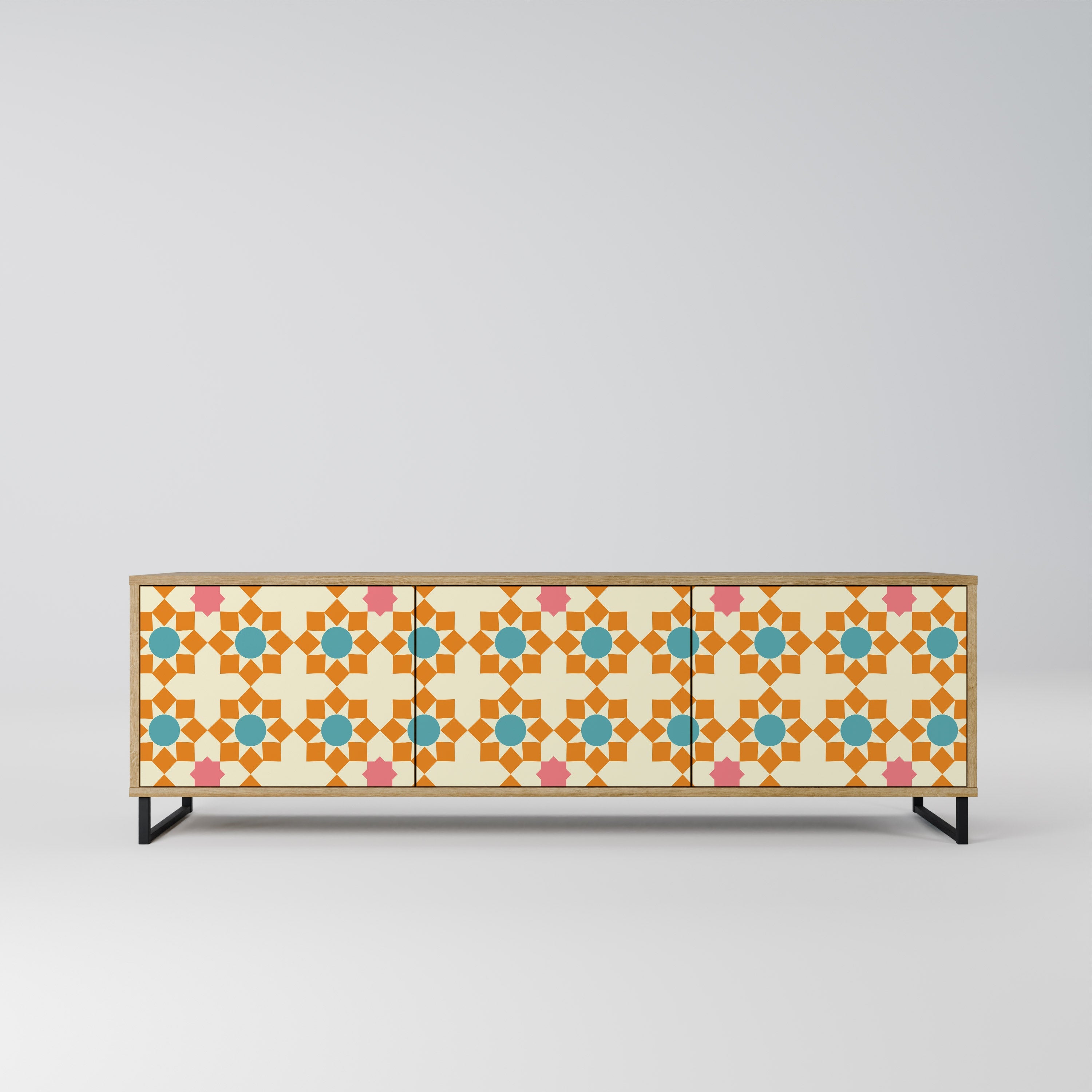 FLORAL DECOR TV-Lowboard mit 3 Türen in Eiche-Optik