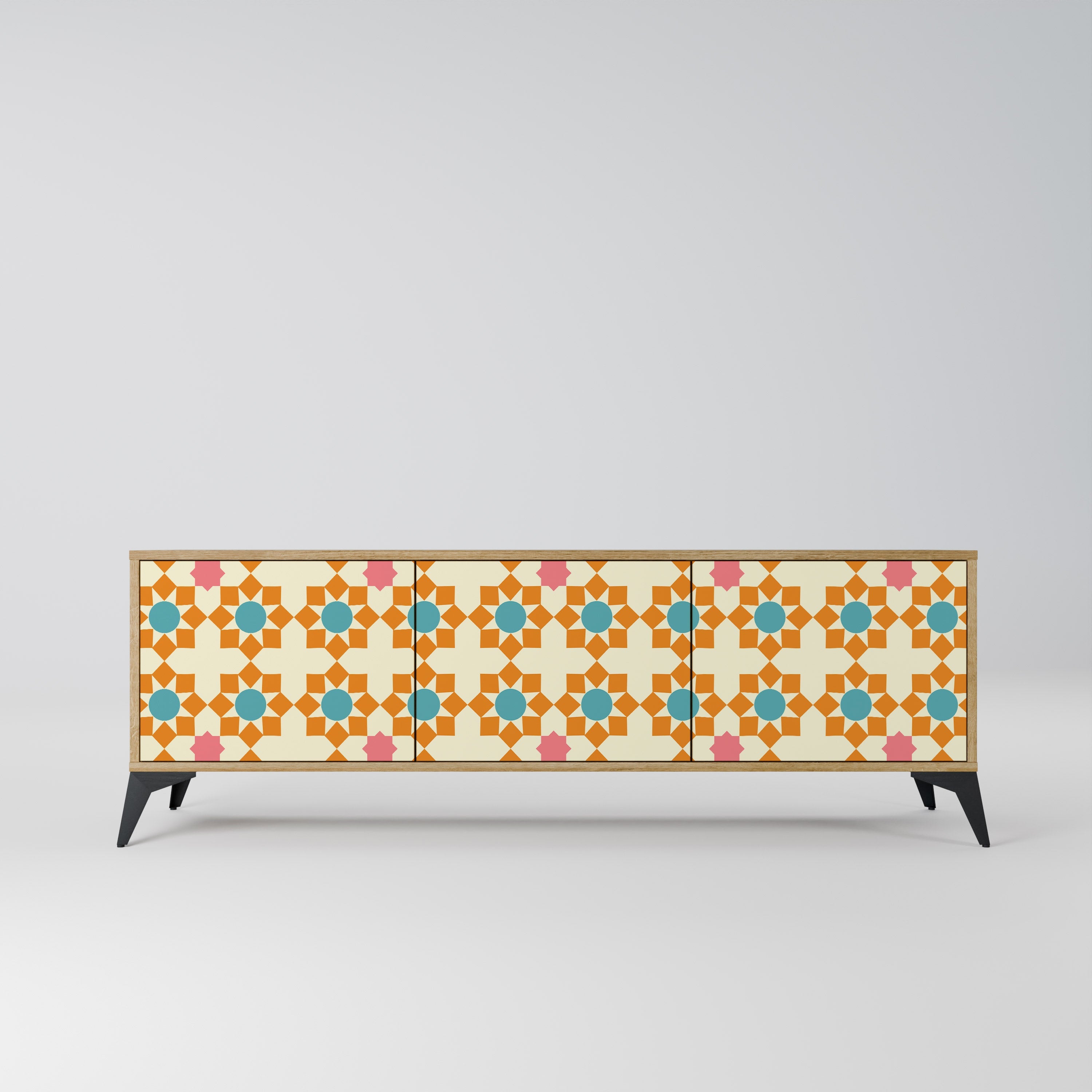 FLORAL DECOR TV-Lowboard mit 3 Türen in Eiche-Optik