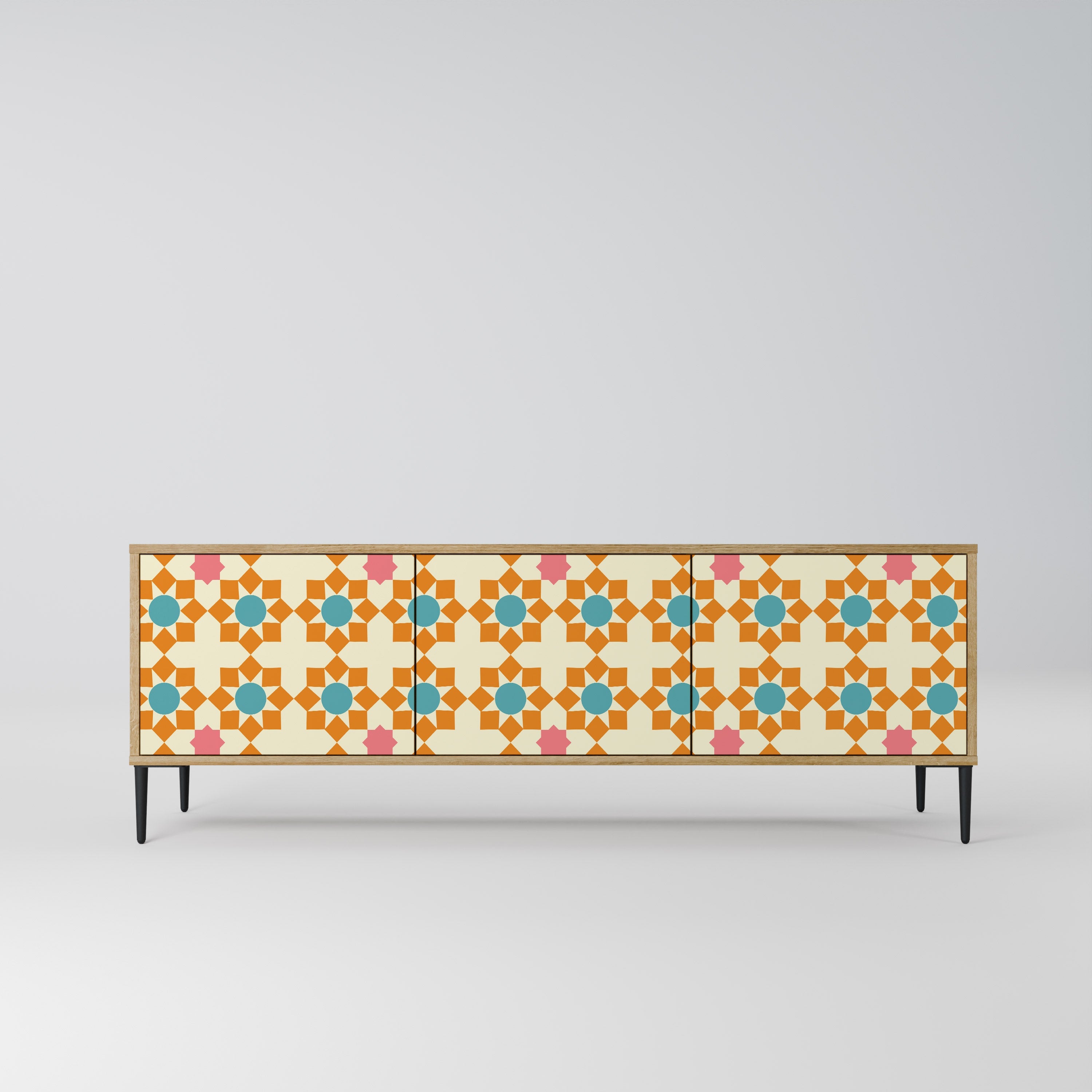 FLORAL DECOR TV-Lowboard mit 3 Türen in Eiche-Optik