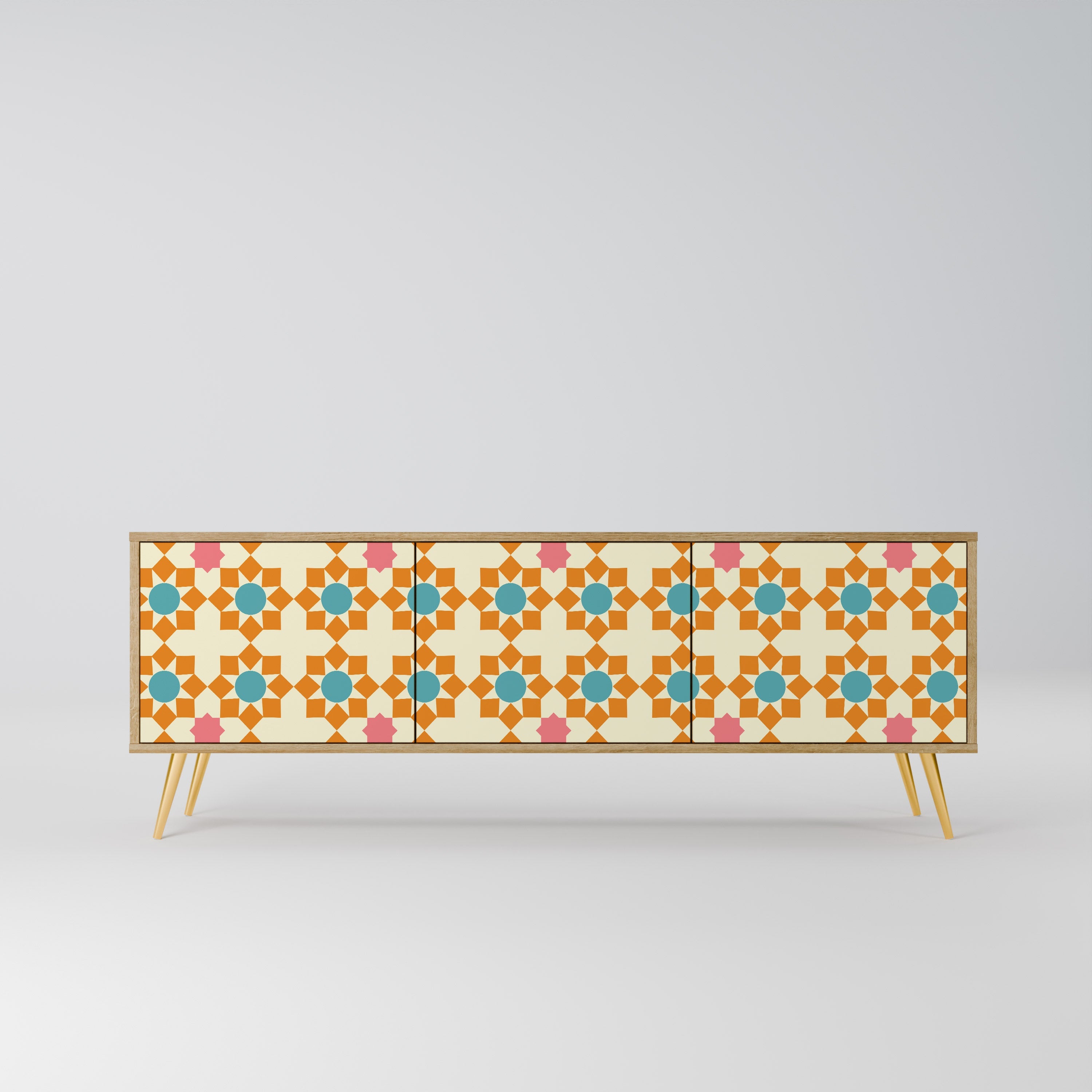 FLORAL DECOR TV-Lowboard mit 3 Türen in Eiche-Optik