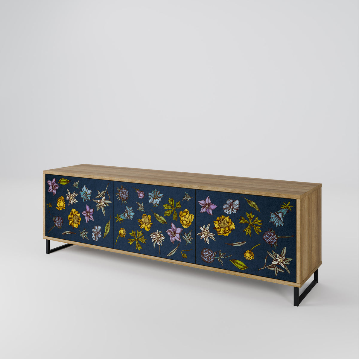 FLOWERS ON NAVY BLUE 3-türiges TV-Lowboard