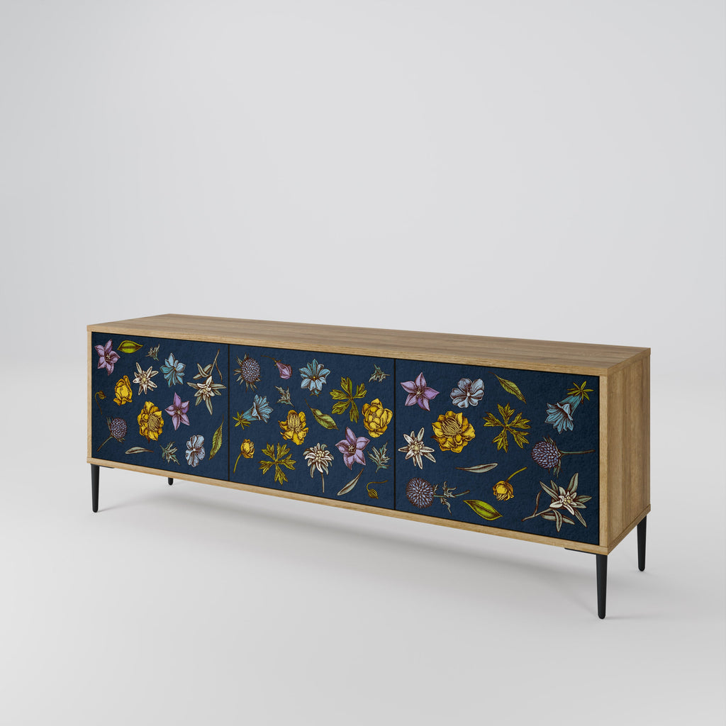 FLOWERS ON NAVY BLUE TV-Lowboard mit 3 Türen in Eiche-Optik
