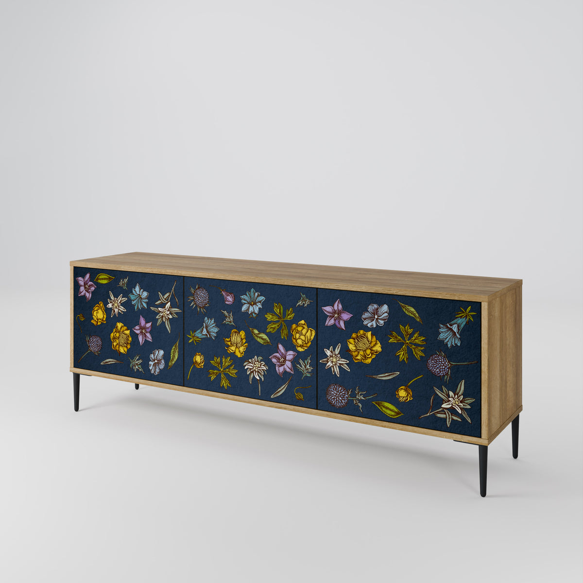 FLOWERS ON NAVY BLUE 3-türiges TV-Lowboard