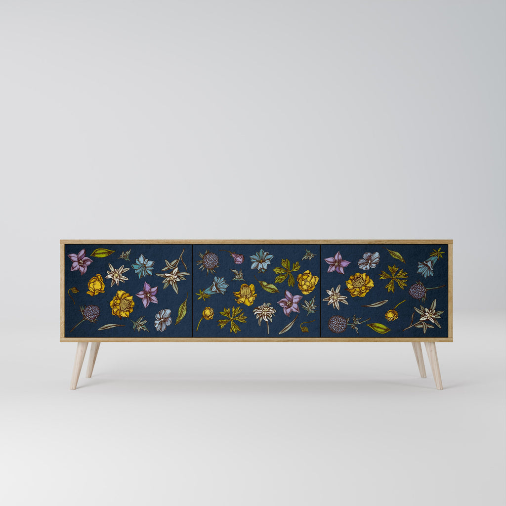 FLOWERS ON NAVY BLUE TV-Lowboard mit 3 Türen in Eiche-Optik