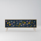 FLOWERS ON NAVY BLUE TV-Lowboard mit 3 Türen in Eiche-Optik