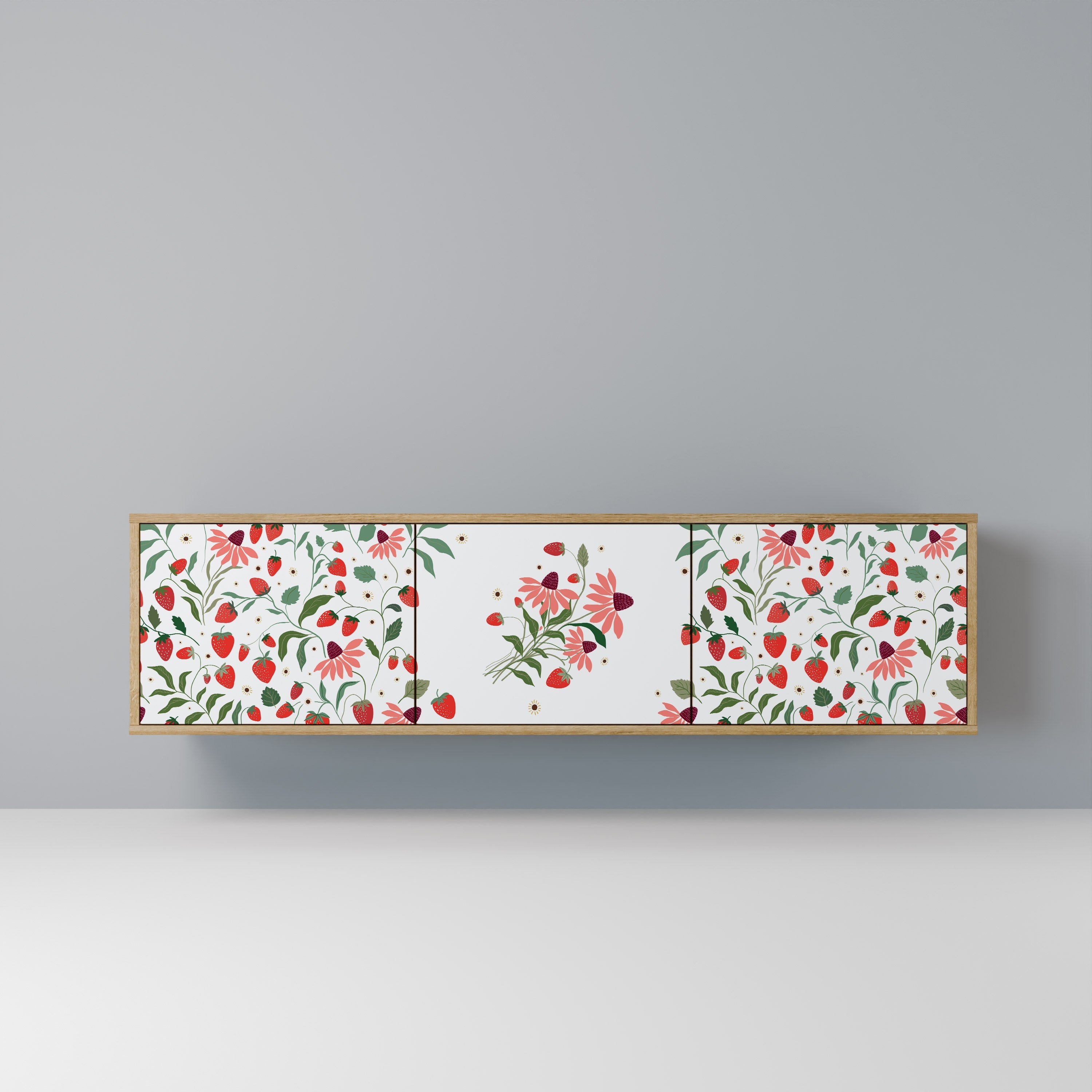 FLOWERS AND STRAWBERRIES TV-Lowboard mit 3 Türen in Eiche-Optik