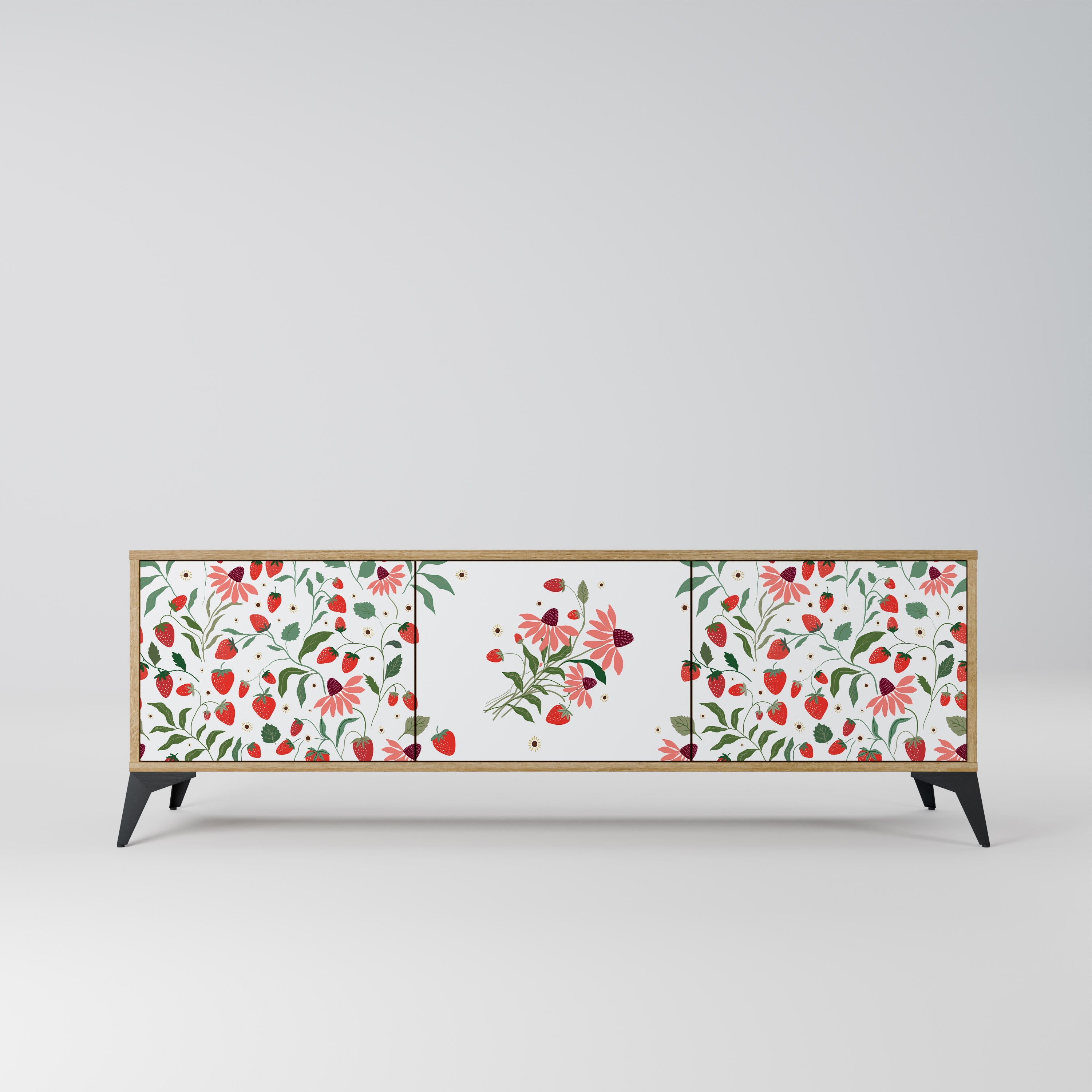 FLOWERS AND STRAWBERRIES TV-Lowboard mit 3 Türen in Eiche-Optik