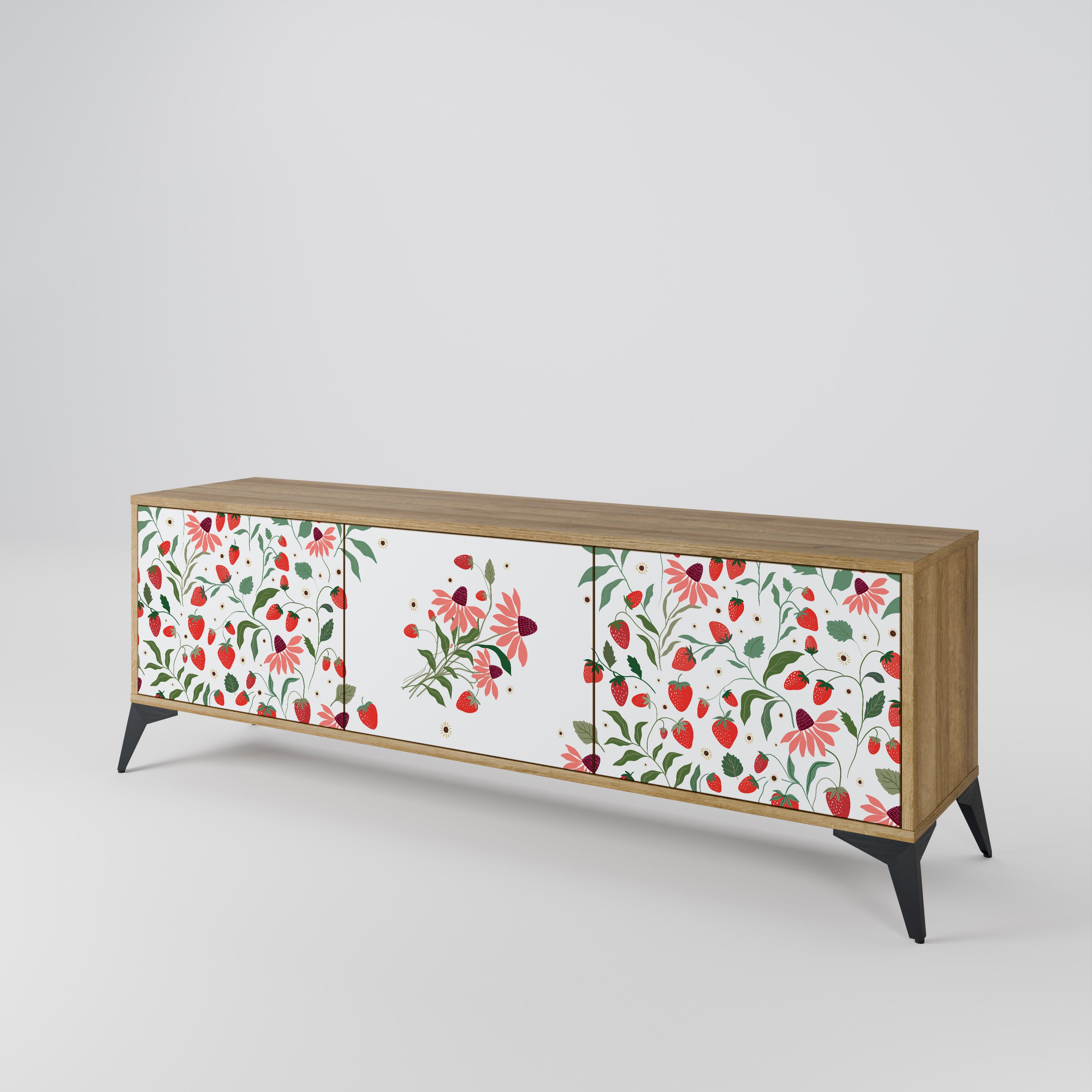 FLOWERS AND STRAWBERRIES 3-Door TV Cabinet