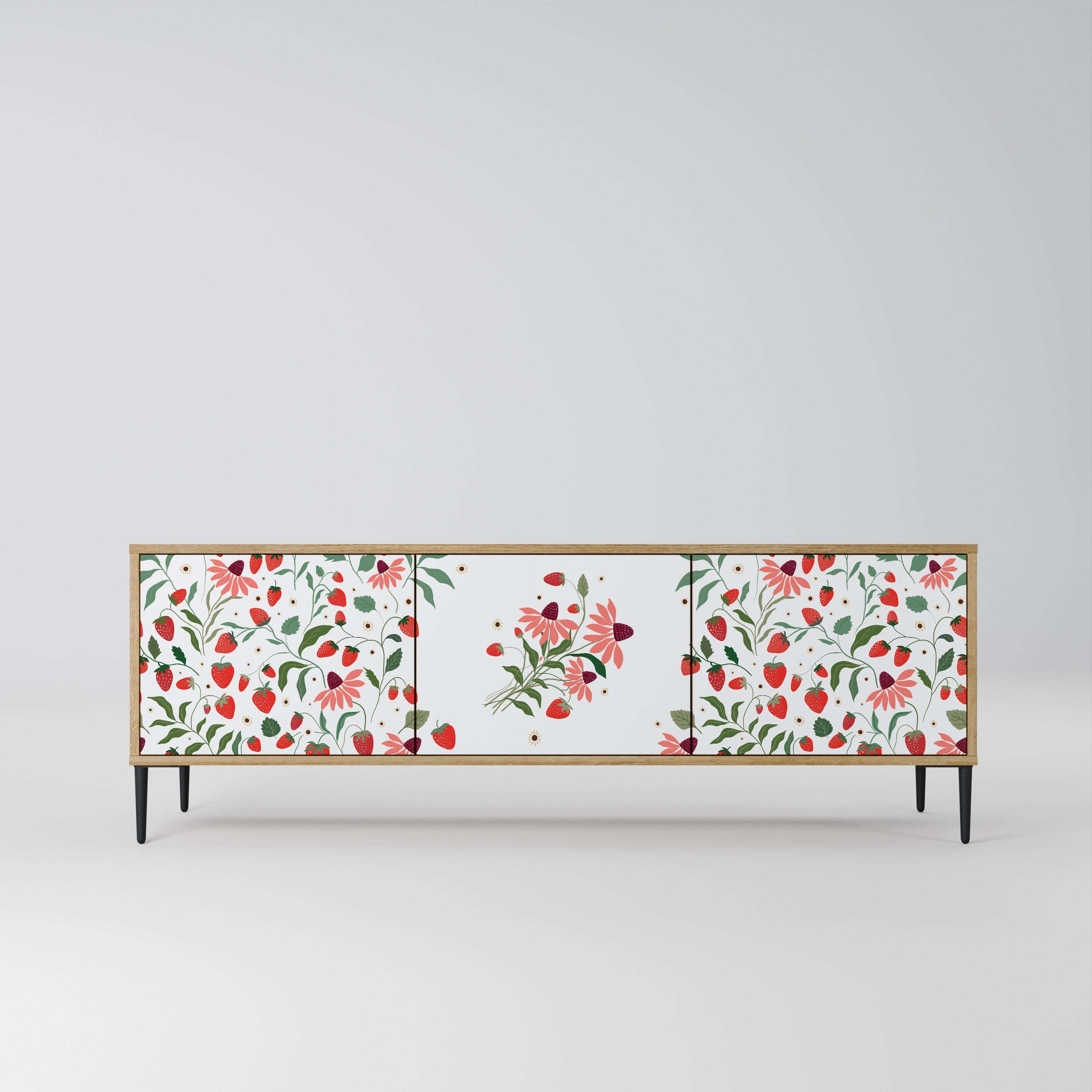 FLOWERS AND STRAWBERRIES TV-Lowboard mit 3 Türen in Eiche-Optik