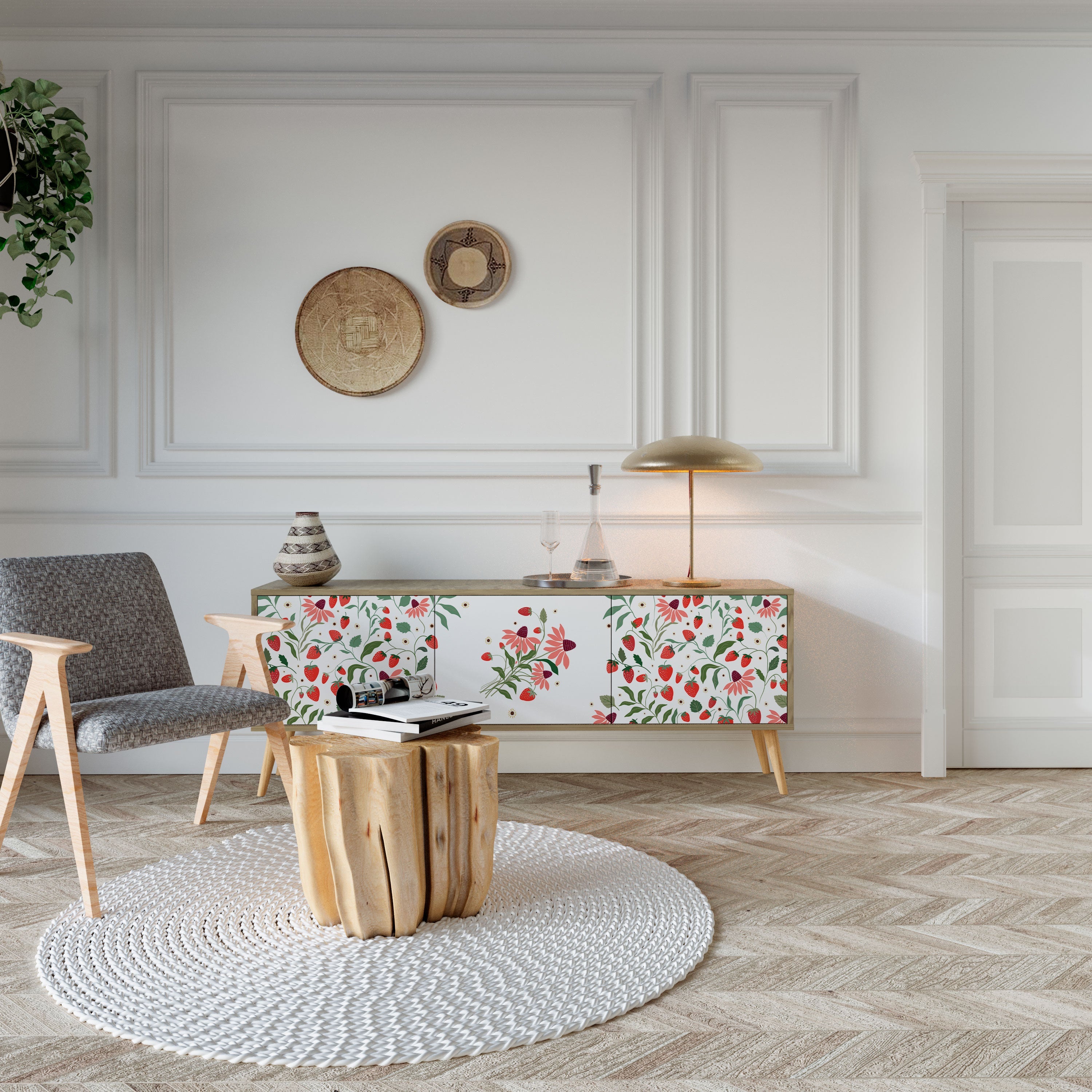 FLOWERS AND STRAWBERRIES TV-Lowboard mit 3 Türen in Eiche-Optik