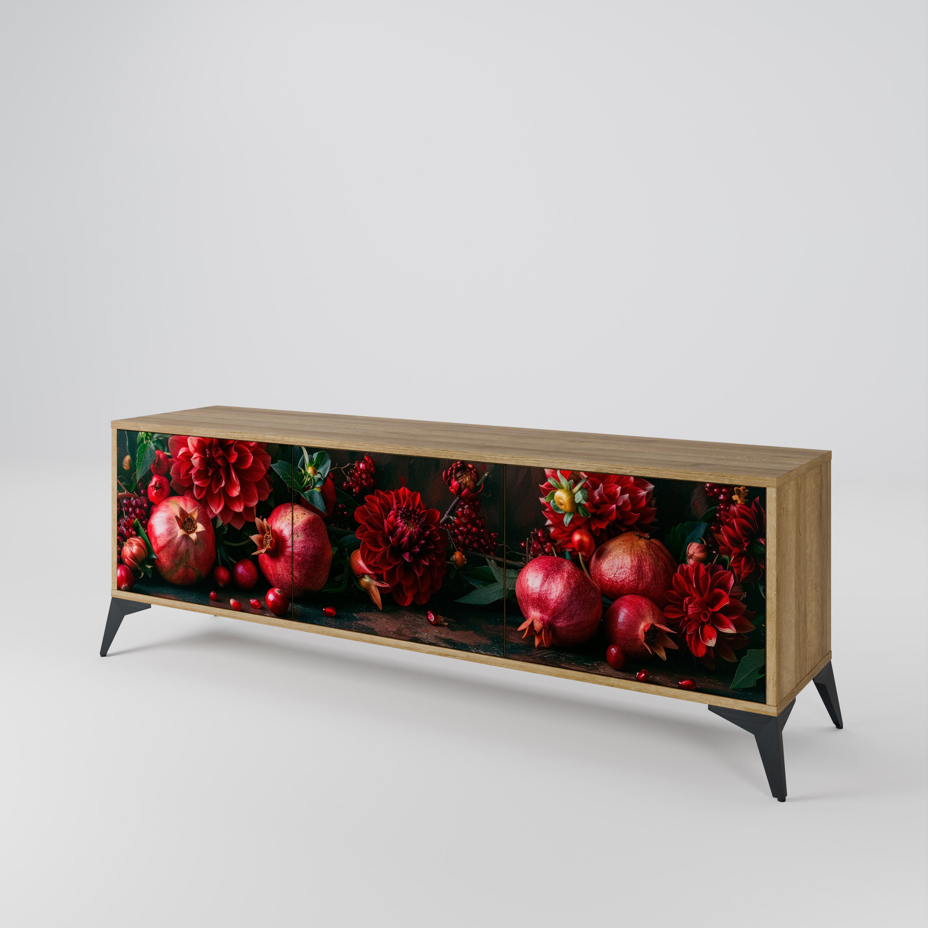 DAHLIAS AND POMEGRANATES 3-Door TV Cabinet