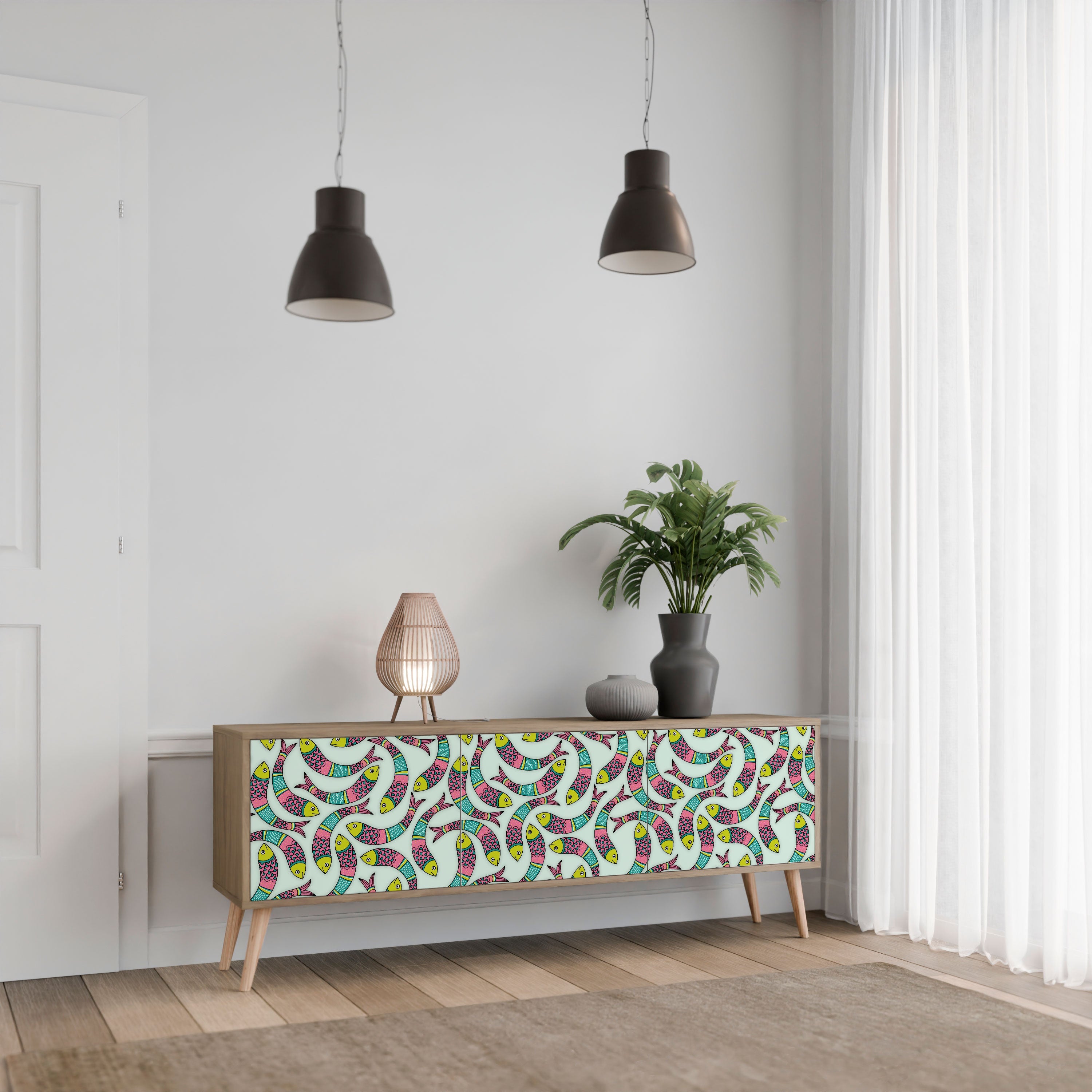 INDIAN FISH TV-Lowboard mit 3 Türen in Eiche-Optik