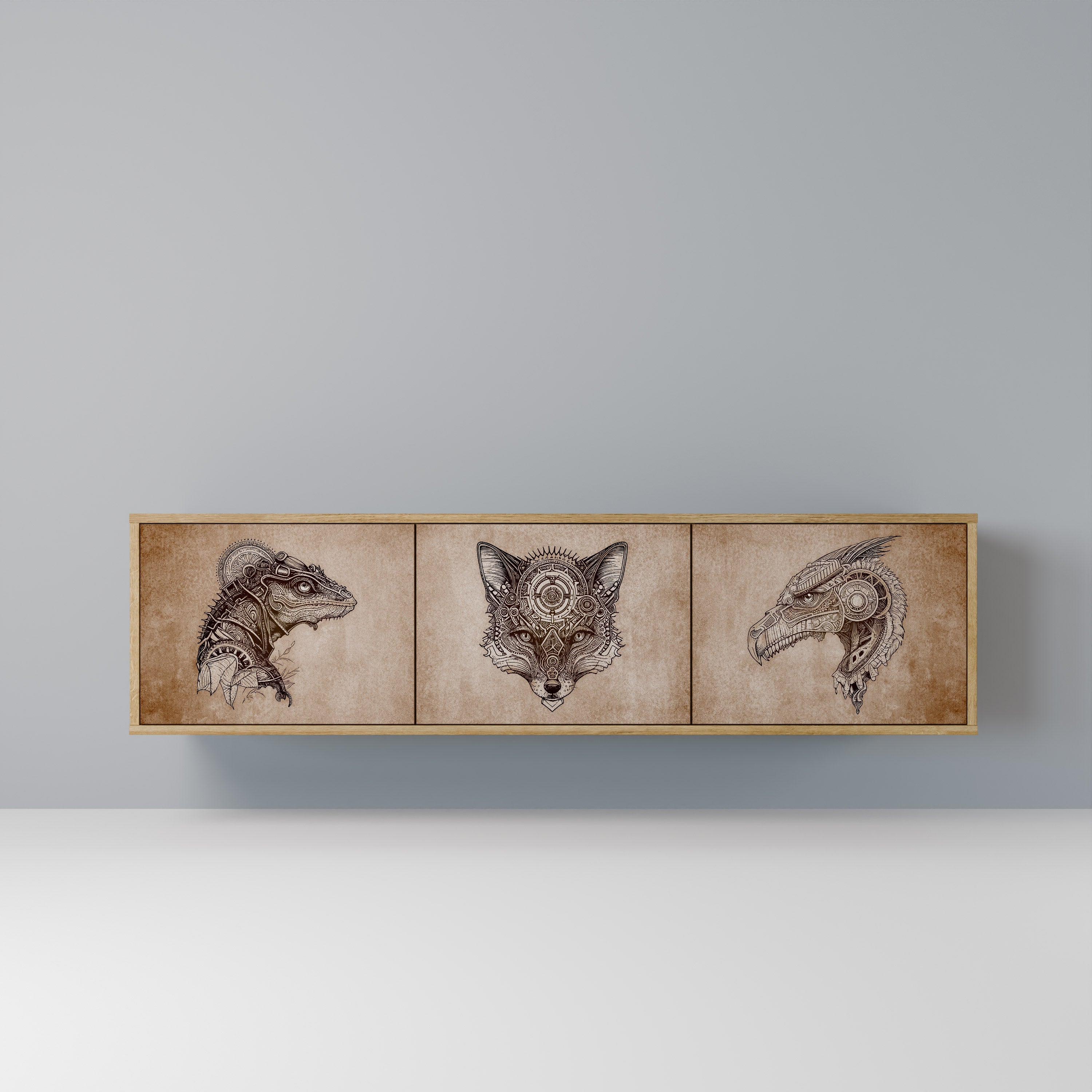 STEAMPUNK CLAN TV-Lowboard mit 3 Türen in Eiche-Optik