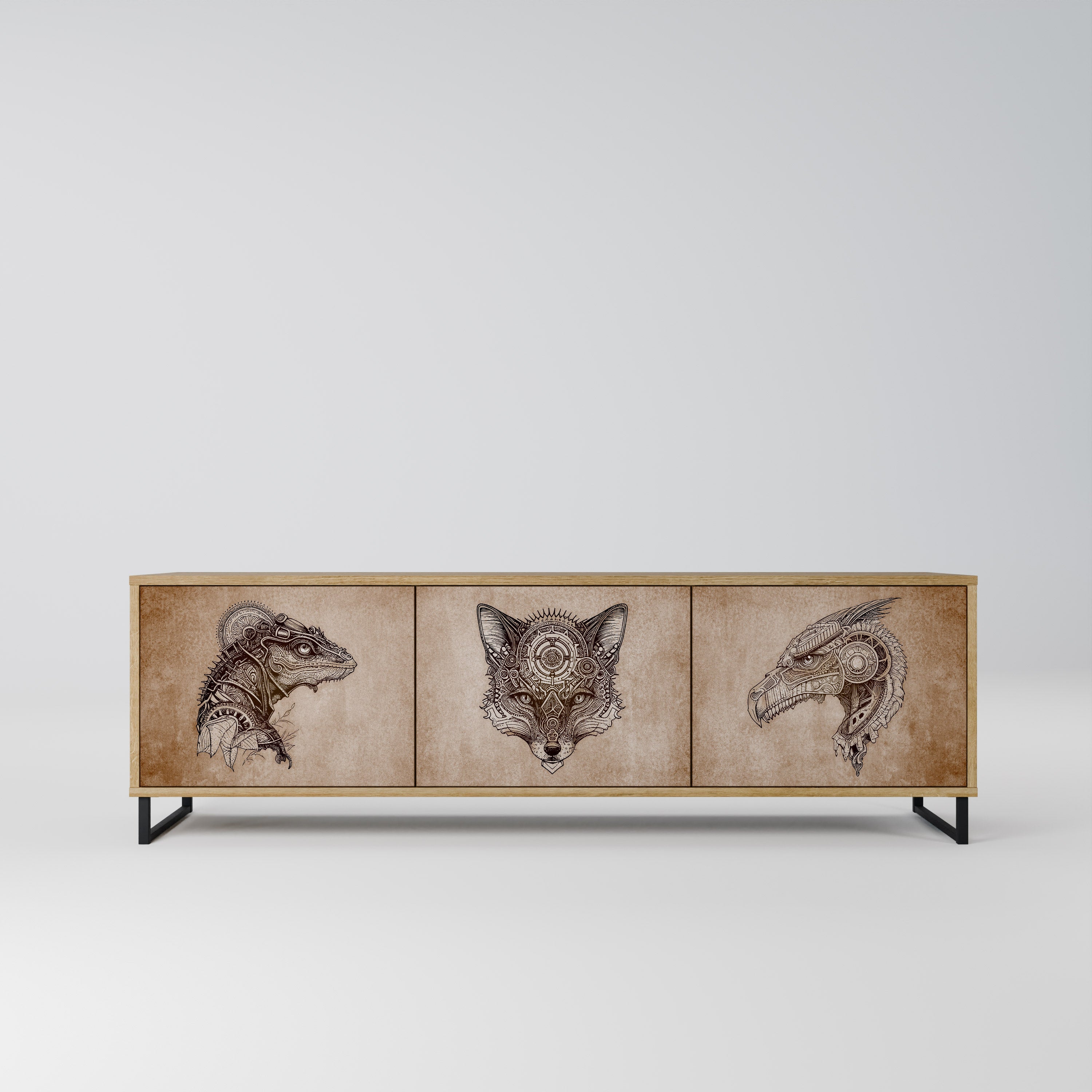 STEAMPUNK CLAN TV-Lowboard mit 3 Türen in Eiche-Optik