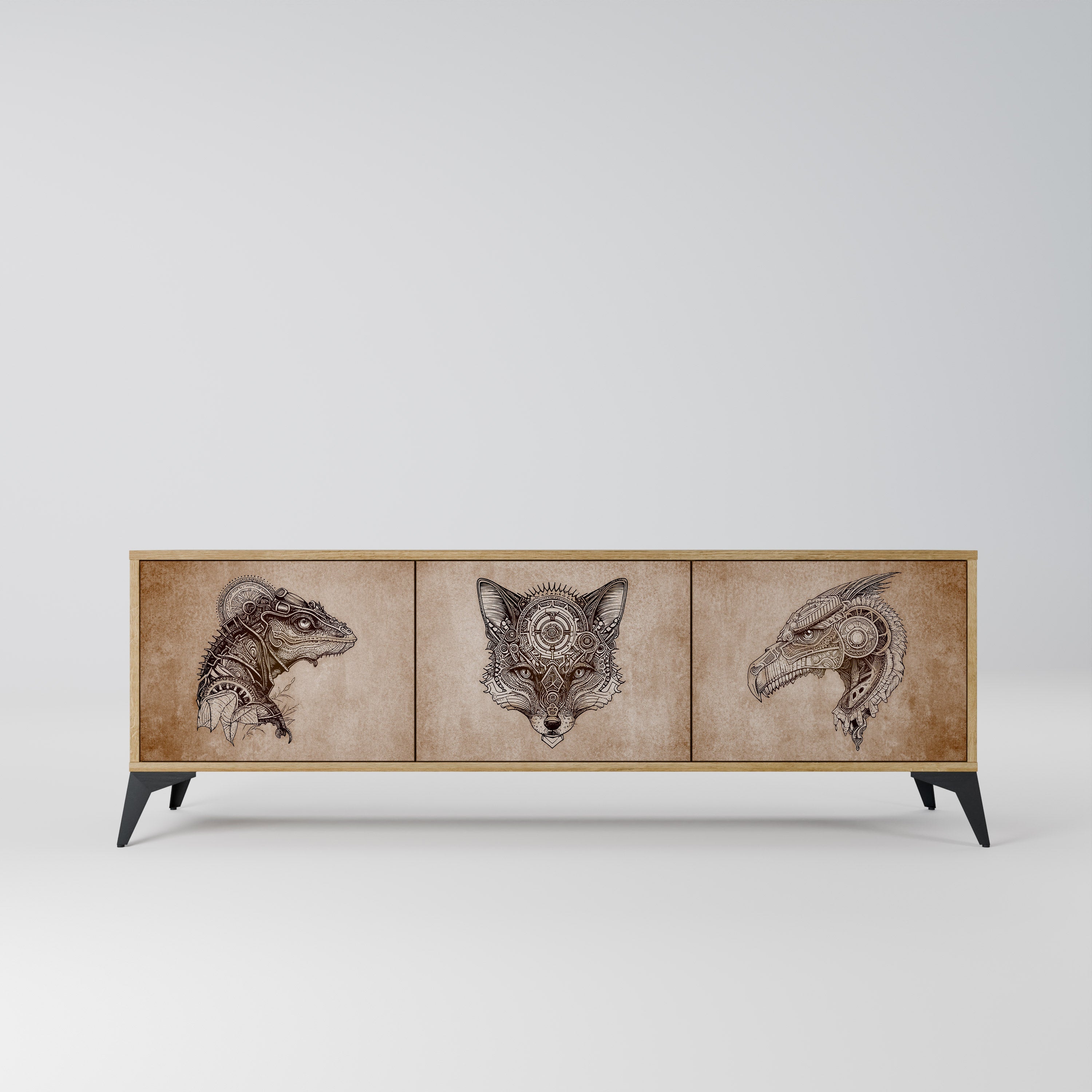 STEAMPUNK CLAN TV-Lowboard mit 3 Türen in Eiche-Optik