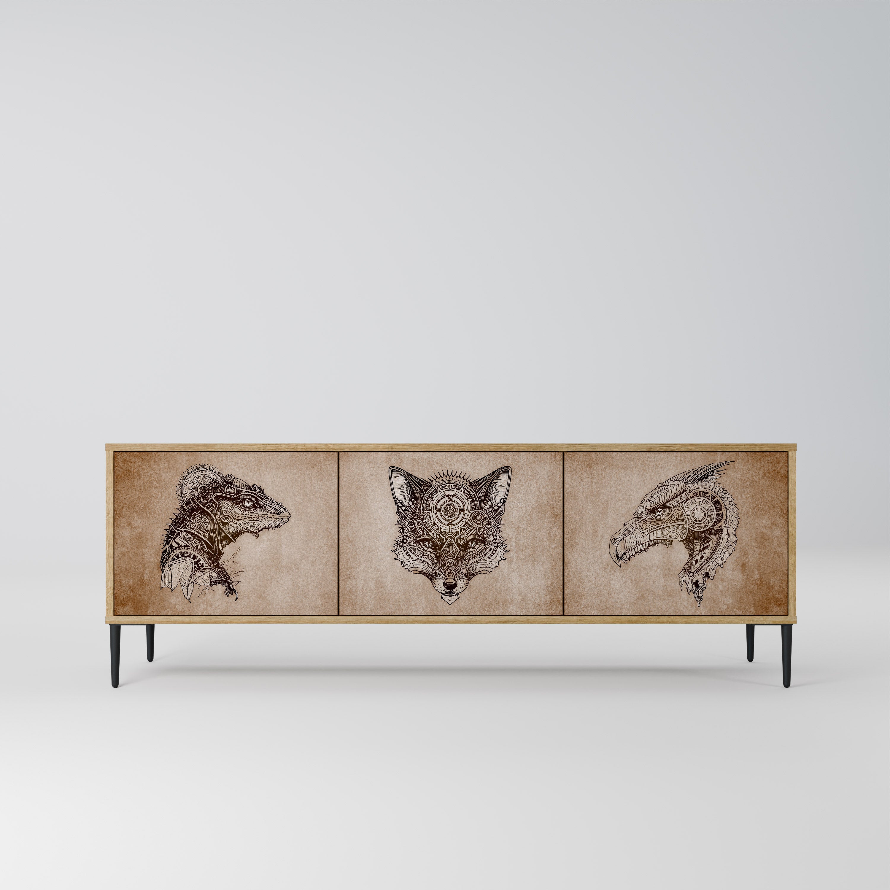 STEAMPUNK CLAN TV-Lowboard mit 3 Türen in Eiche-Optik