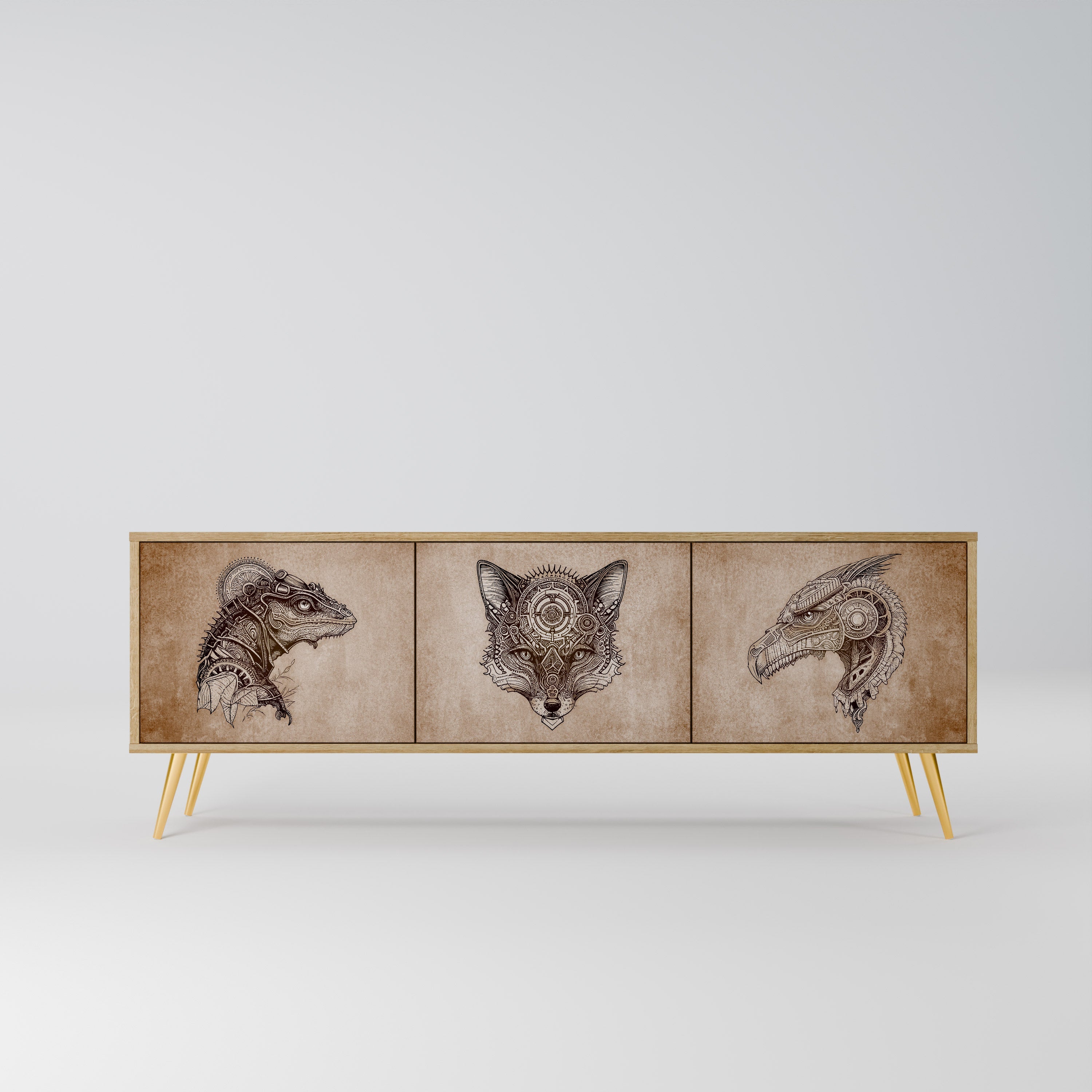 STEAMPUNK CLAN TV-Lowboard mit 3 Türen in Eiche-Optik