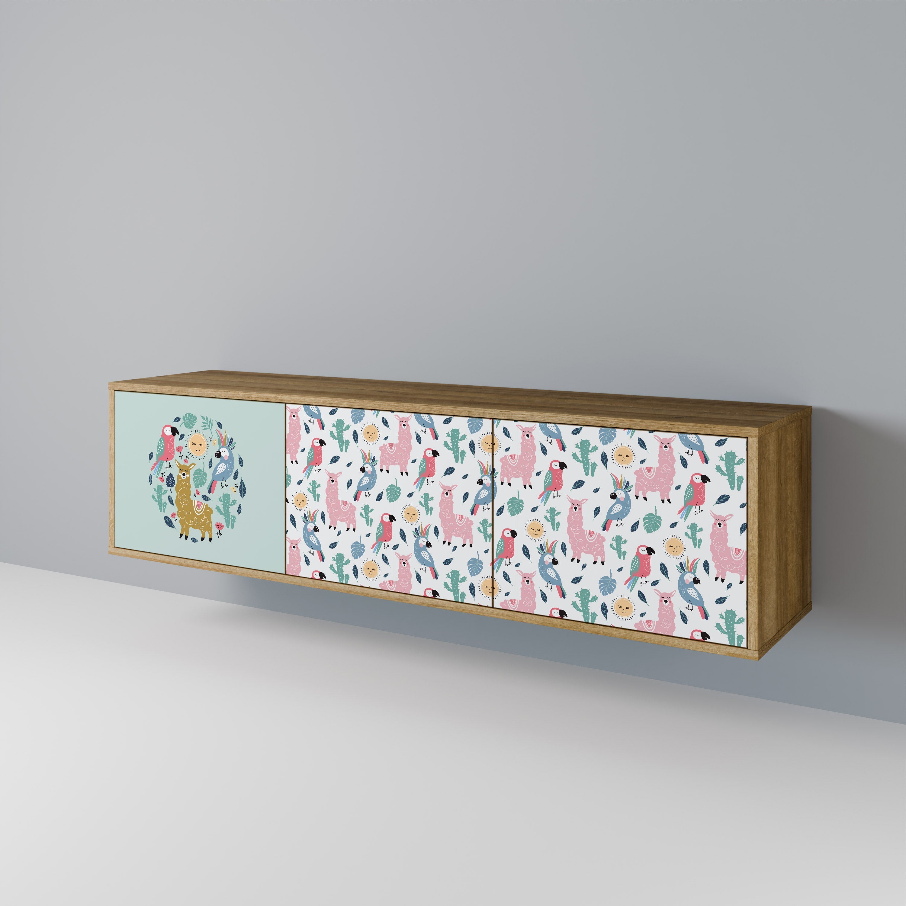 COLORFUL ALPACAS 3-Door TV Stand in Oak Effect