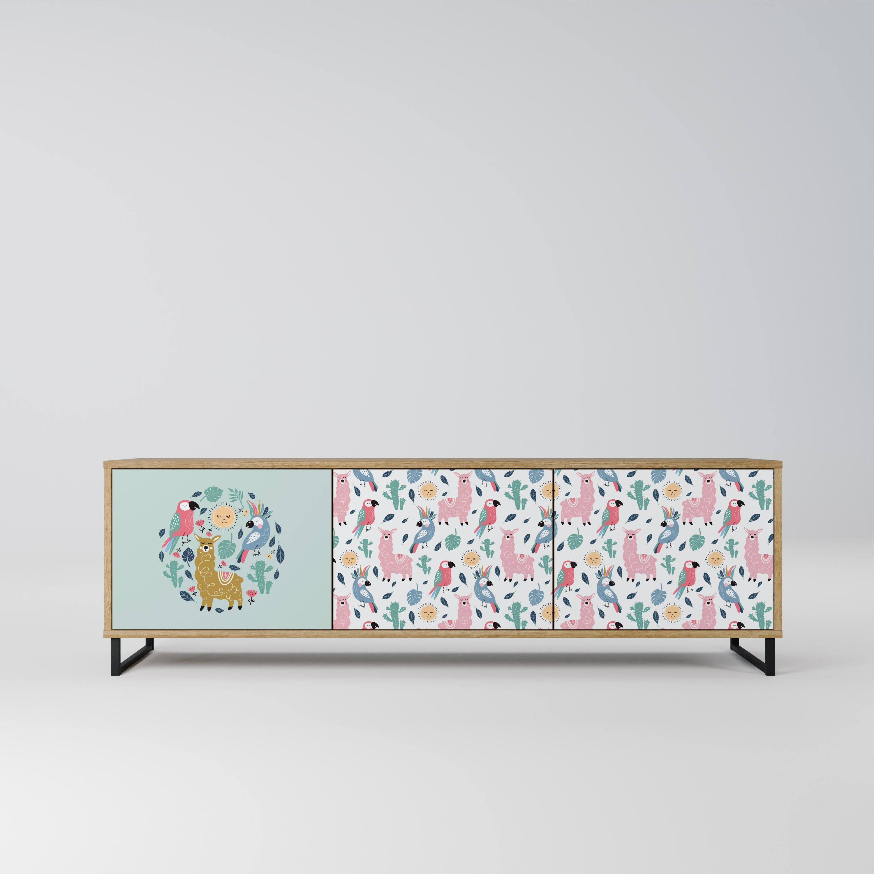 COLORFUL ALPACAS TV-Lowboard mit 3 Türen in Eiche-Optik