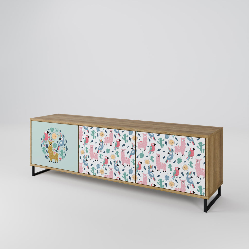 COLORFUL ALPACAS 3-Door TV Stand in Oak Effect