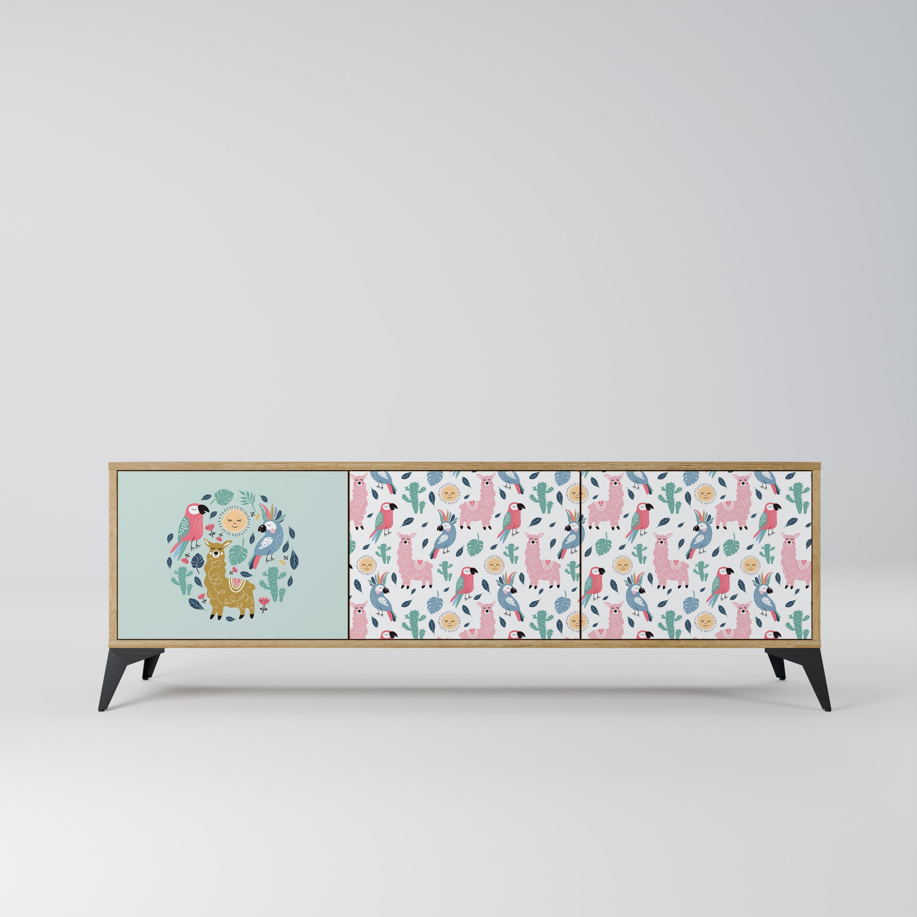 COLORFUL ALPACAS TV-Lowboard mit 3 Türen in Eiche-Optik