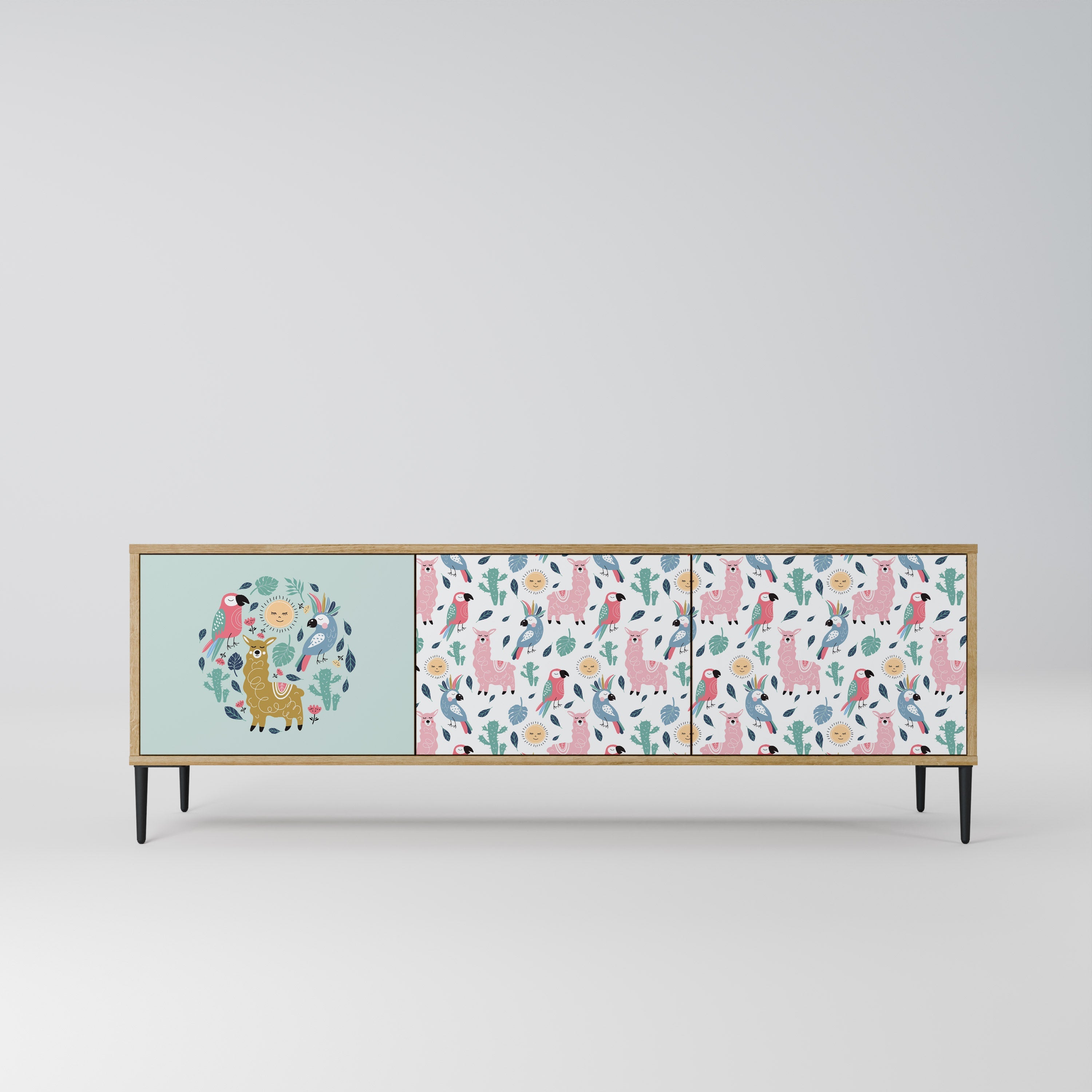 COLORFUL ALPACAS TV-Lowboard mit 3 Türen in Eiche-Optik