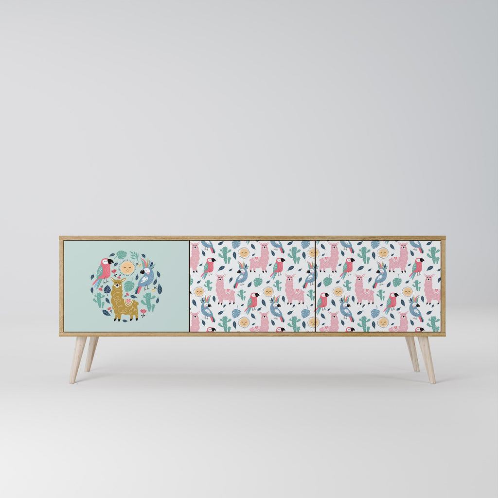 COLORFUL ALPACAS 3-Door TV Stand in Oak Effect
