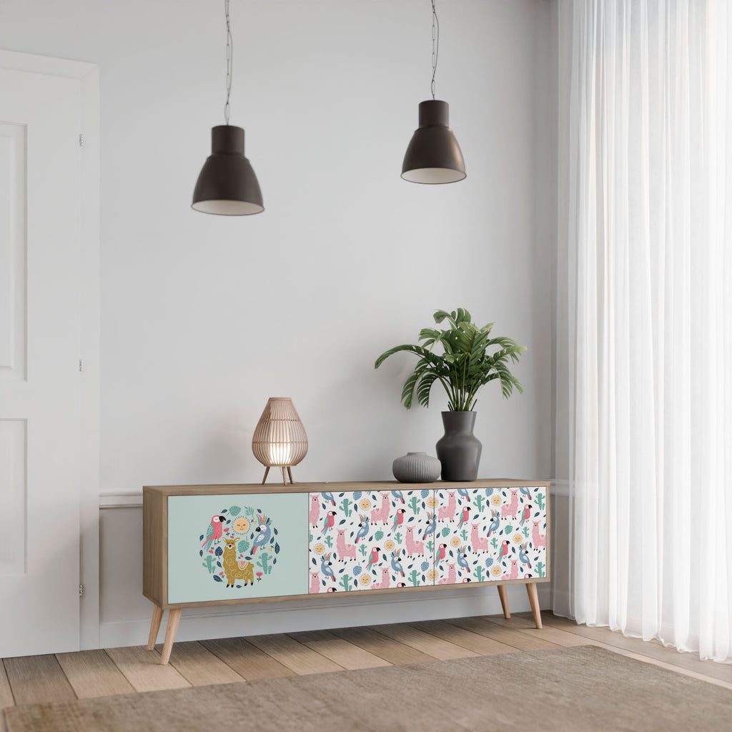 COLORFUL ALPACAS 3-Door TV Stand in Oak Effect