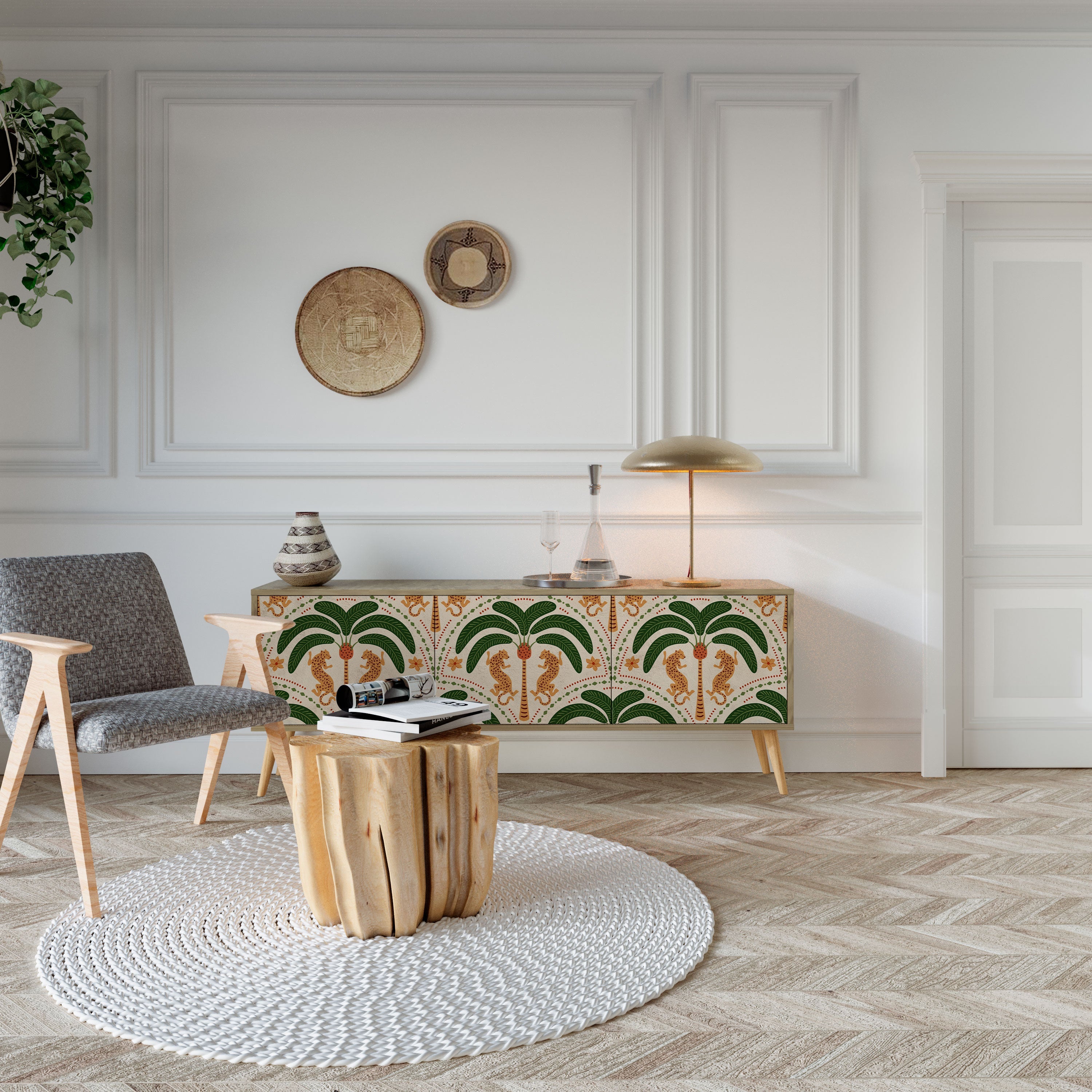 DANCING PREDATORS TV-Lowboard mit 3 Türen in Eiche-Optik