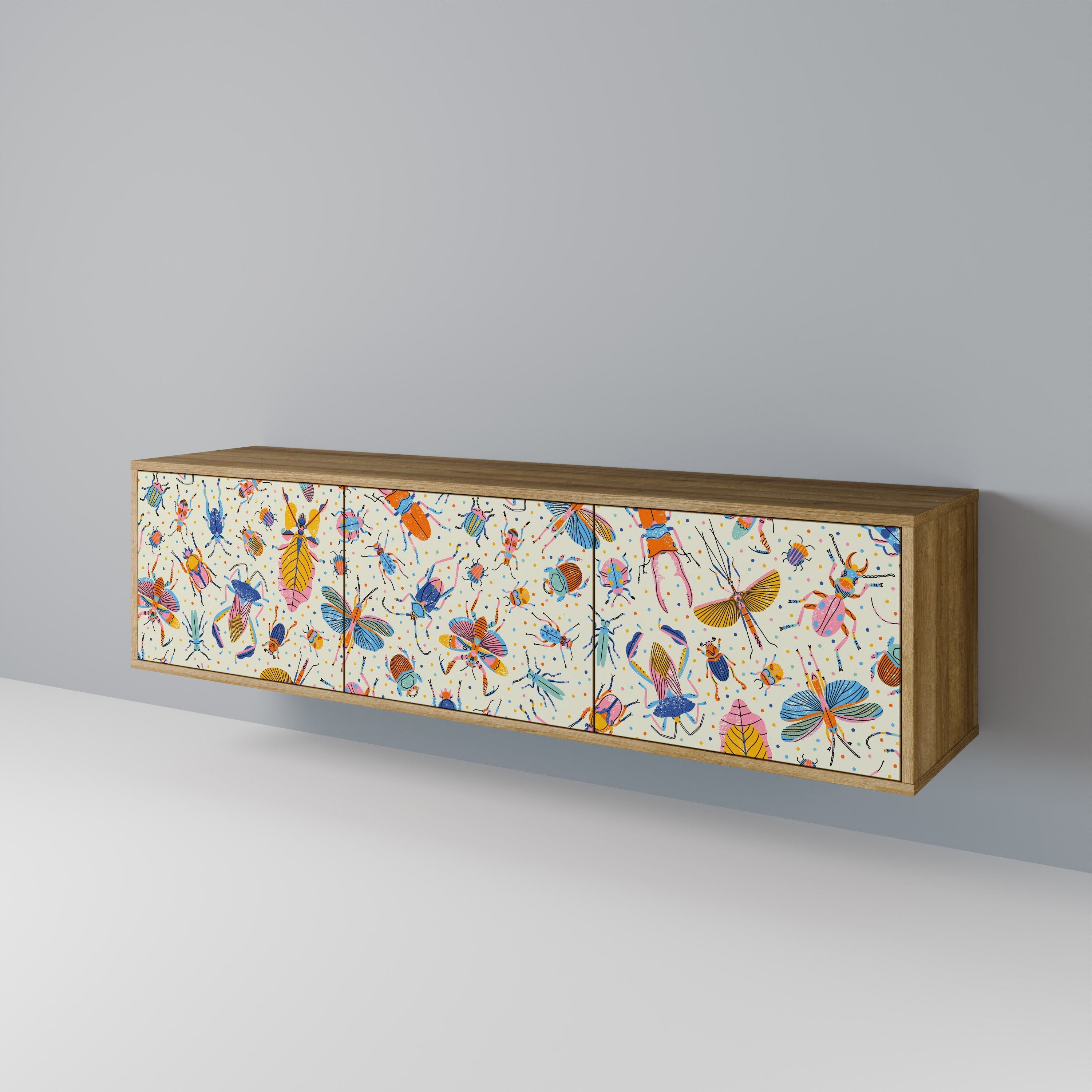 COLORFUL INSECTS 3-Door TV Stand in Oak Effect