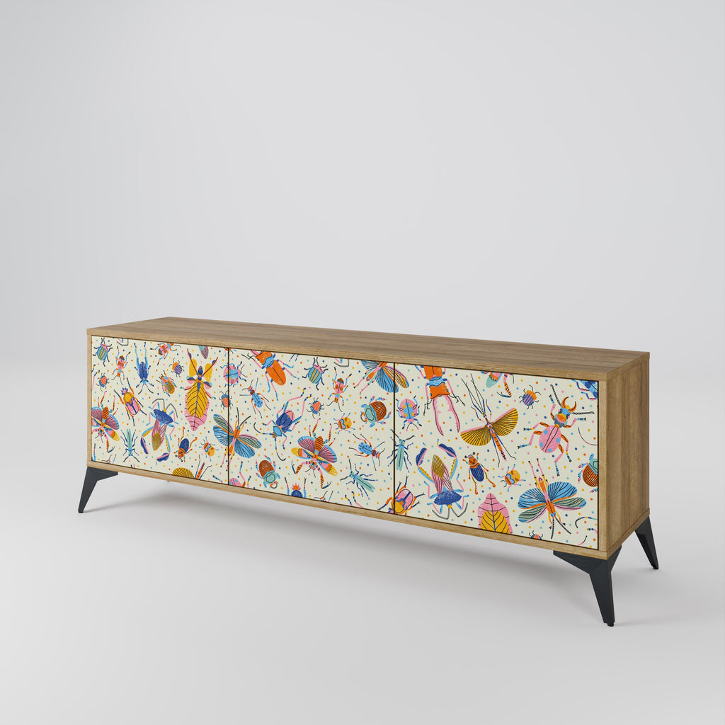 COLORFUL INSECTS 3-Door TV Stand in Oak Effect