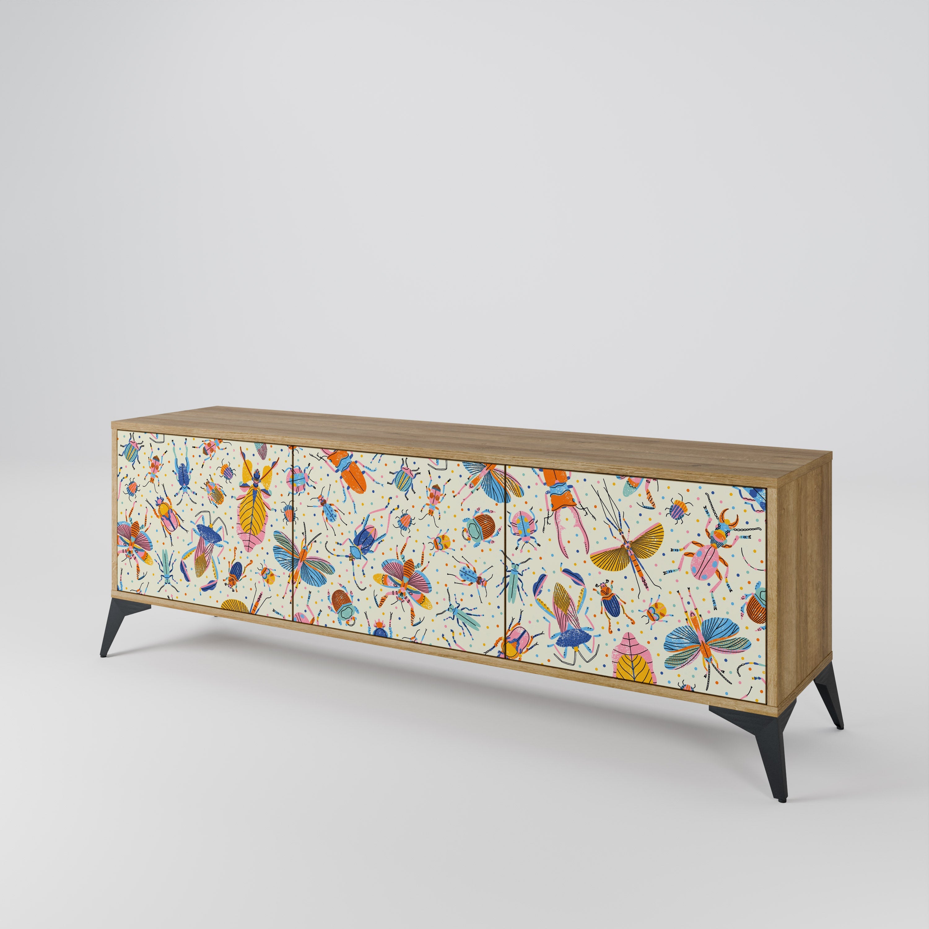COLORFUL INSECTS 3-Door TV Stand in Oak Effect