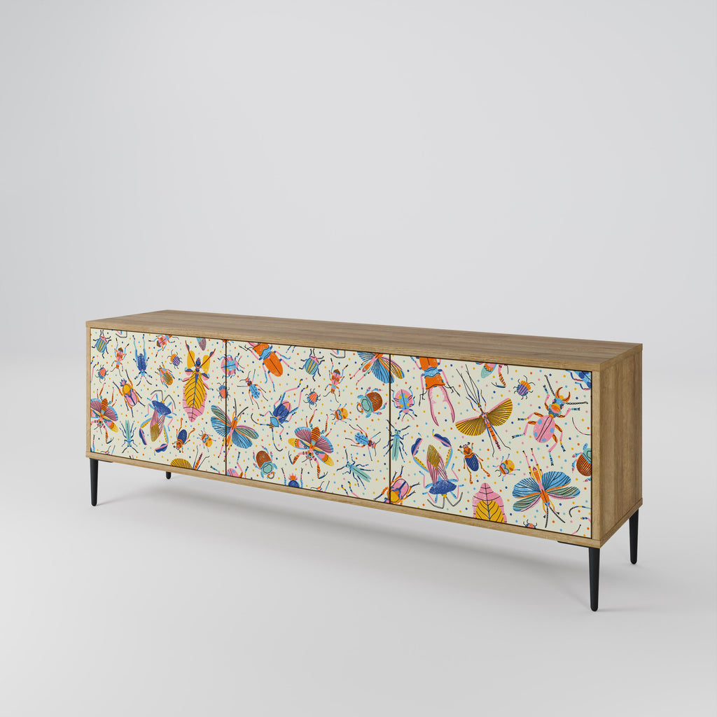 COLORFUL INSECTS 3-Door TV Stand in Oak Effect