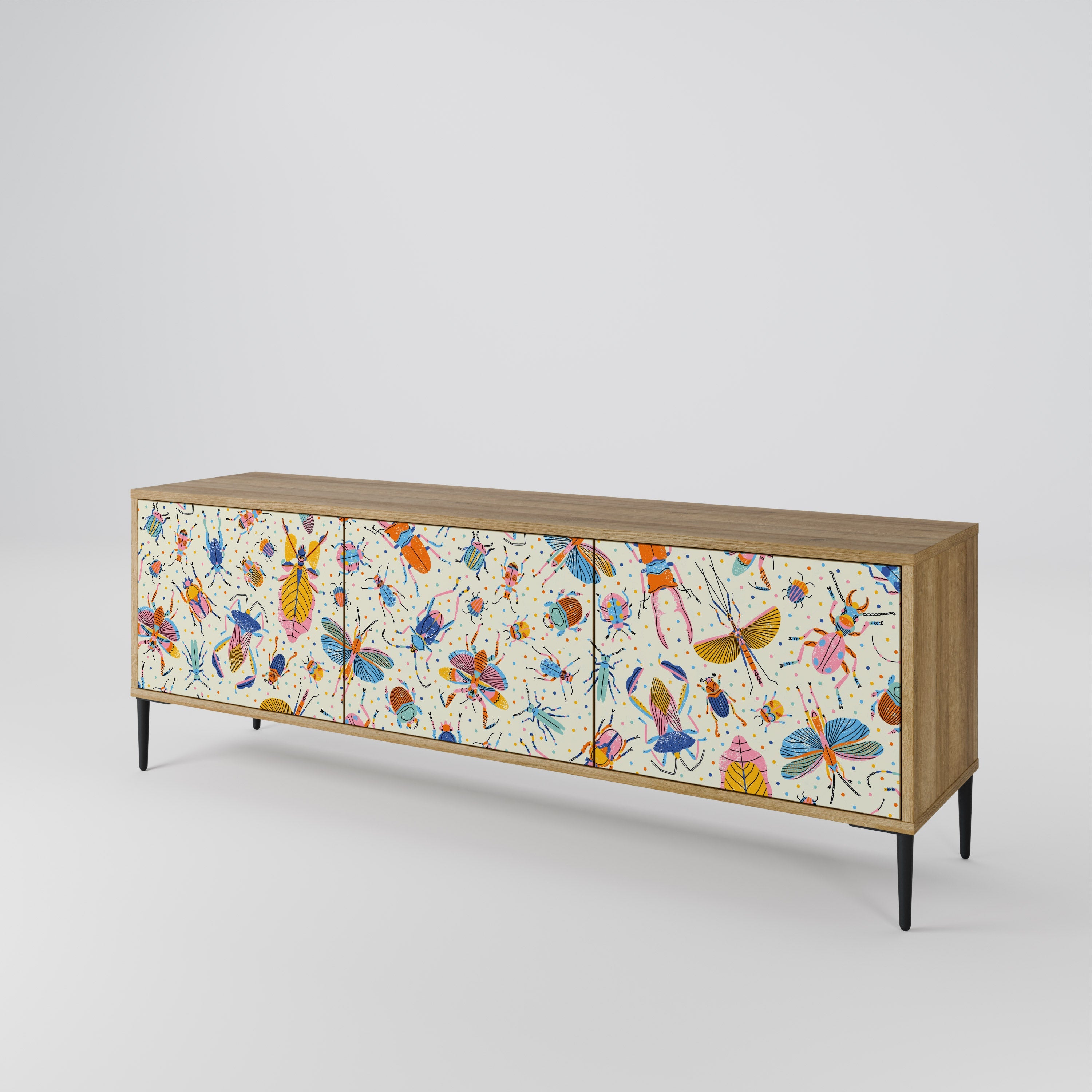 COLORFUL INSECTS 3-Door TV Stand in Oak Effect