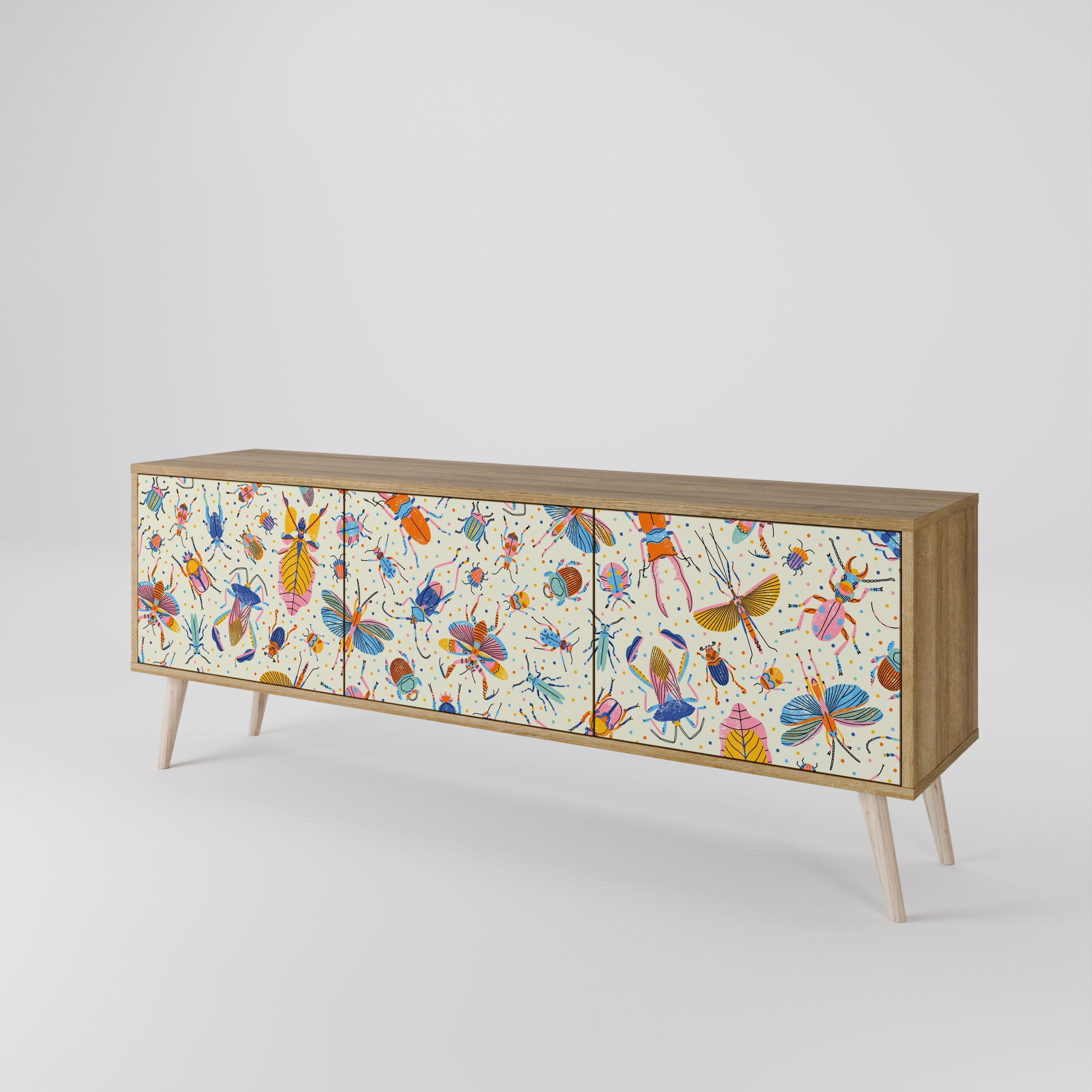 COLORFUL INSECTS 3-Door TV Stand in Oak Effect