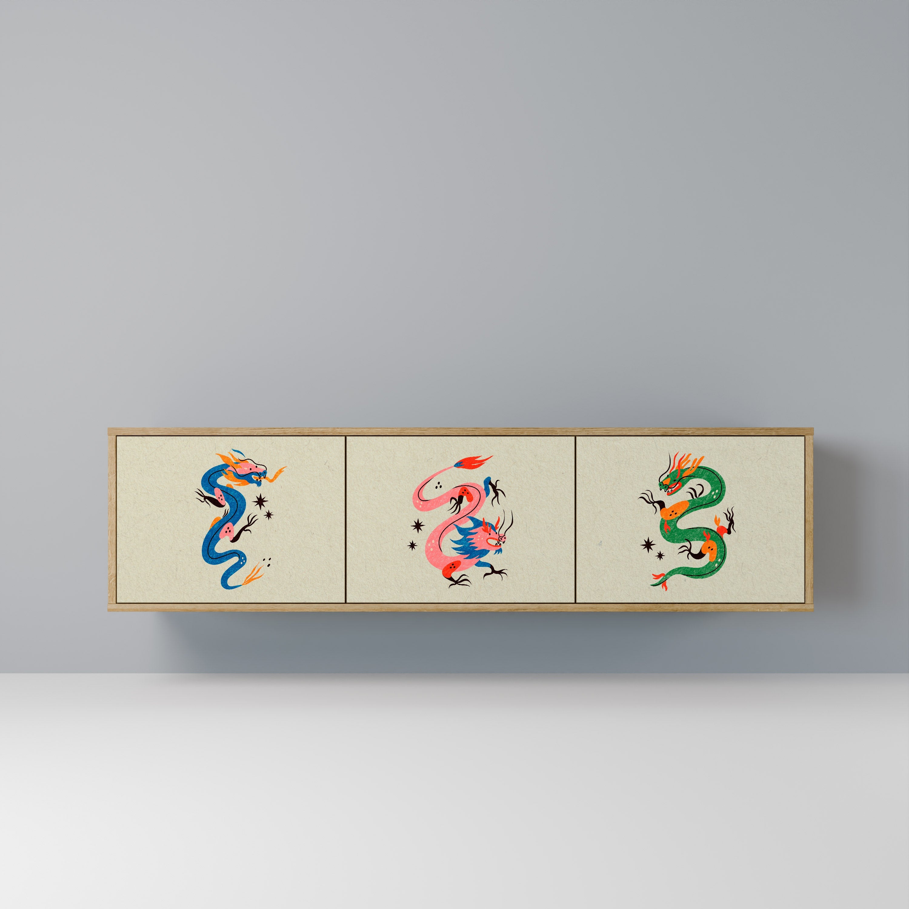 MYTHOLOGICAL CREATURES TV-Lowboard mit 3 Türen in Eiche-Optik