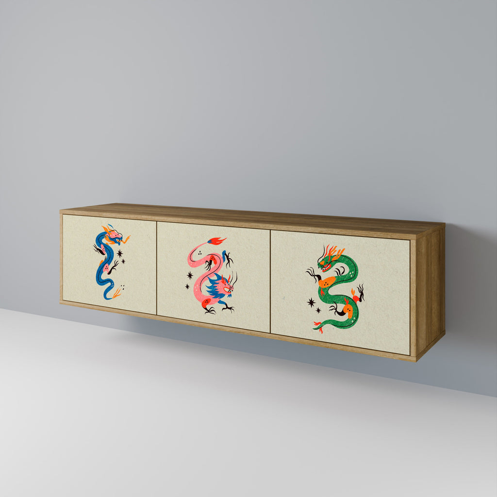 MYTHOLOGICAL CREATURES TV-Lowboard mit 3 Türen in Eiche-Optik