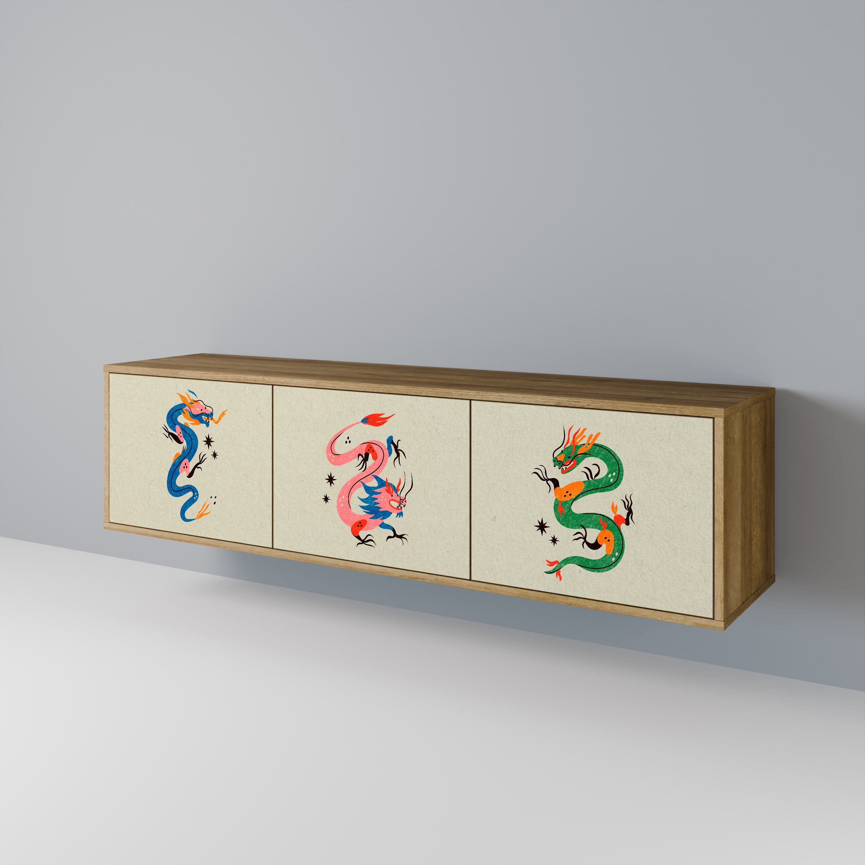 MYTHOLOGICAL CREATURES TV-Lowboard mit 3 Türen in Eiche-Optik
