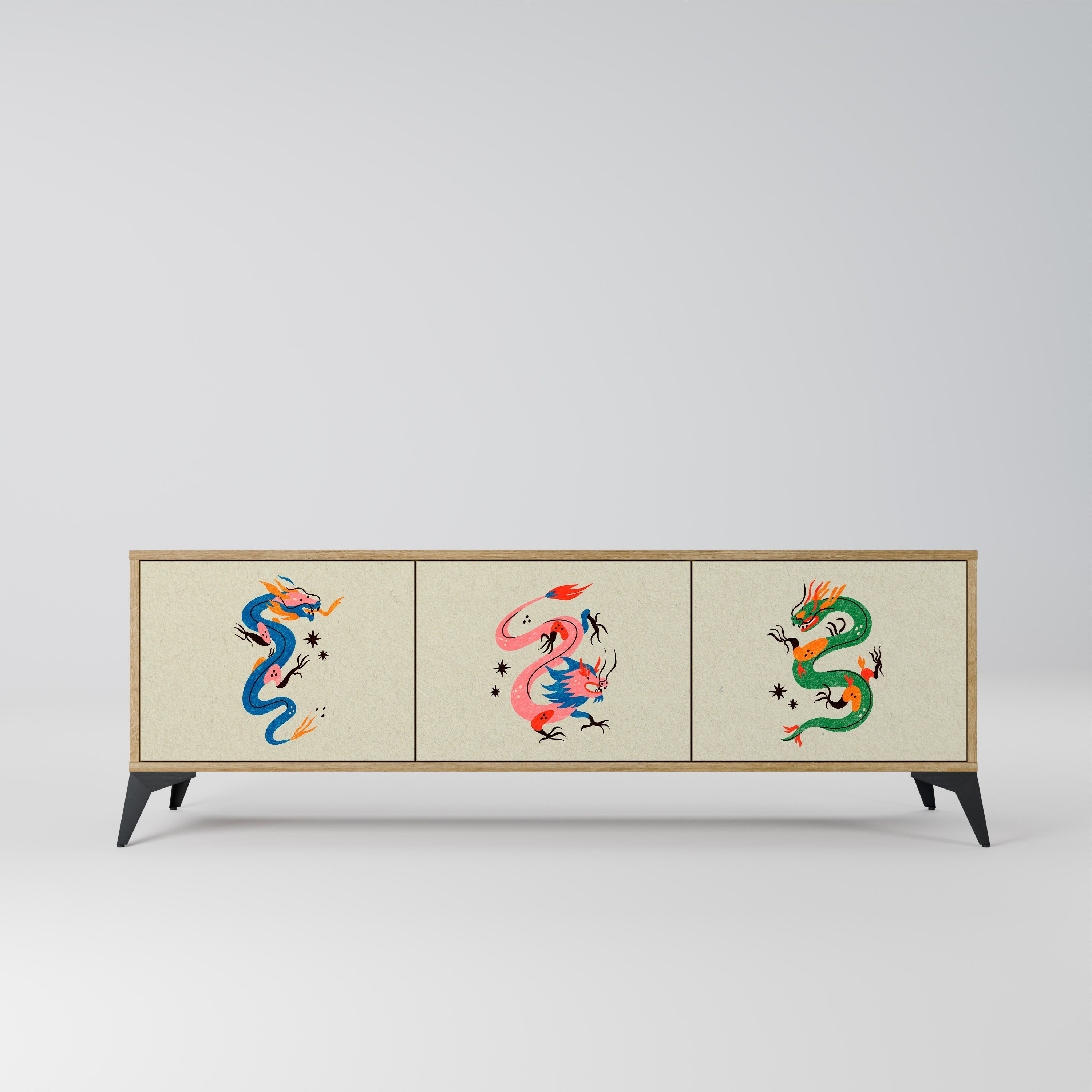 MYTHOLOGICAL CREATURES TV-Lowboard mit 3 Türen in Eiche-Optik