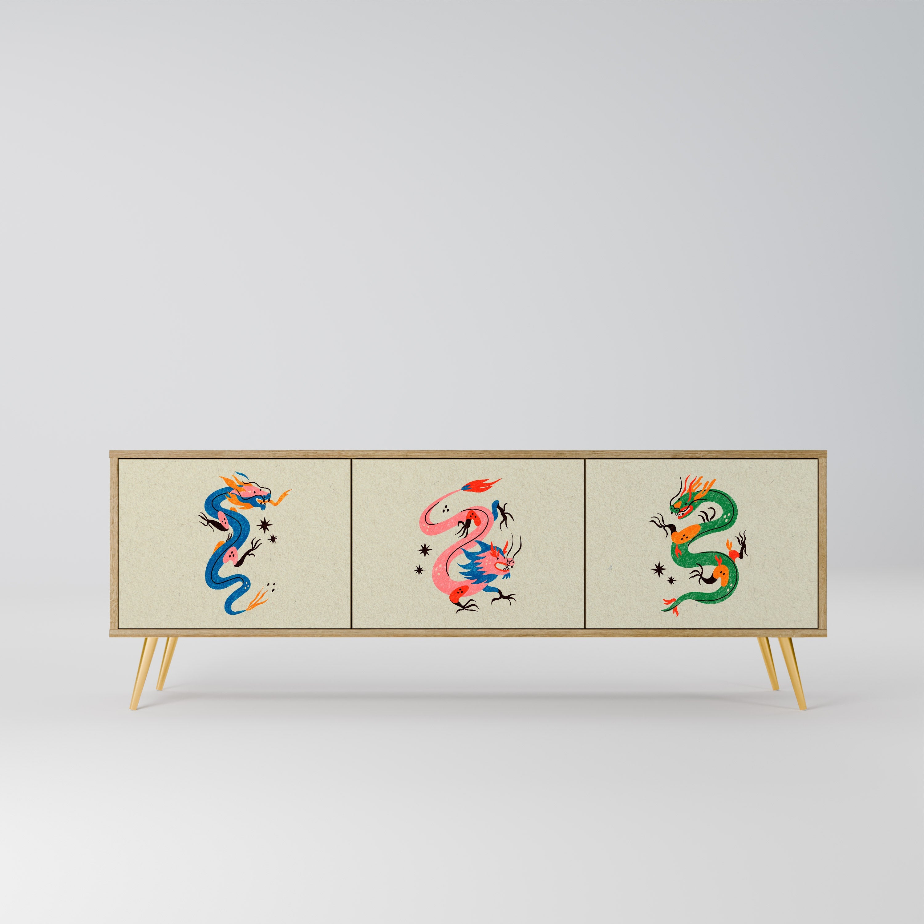 MYTHOLOGICAL CREATURES TV-Lowboard mit 3 Türen in Eiche-Optik