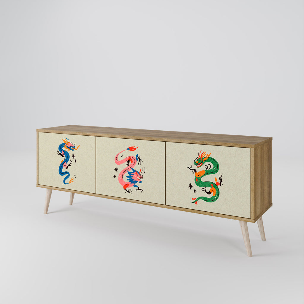 MYTHOLOGICAL CREATURES TV-Lowboard mit 3 Türen in Eiche-Optik