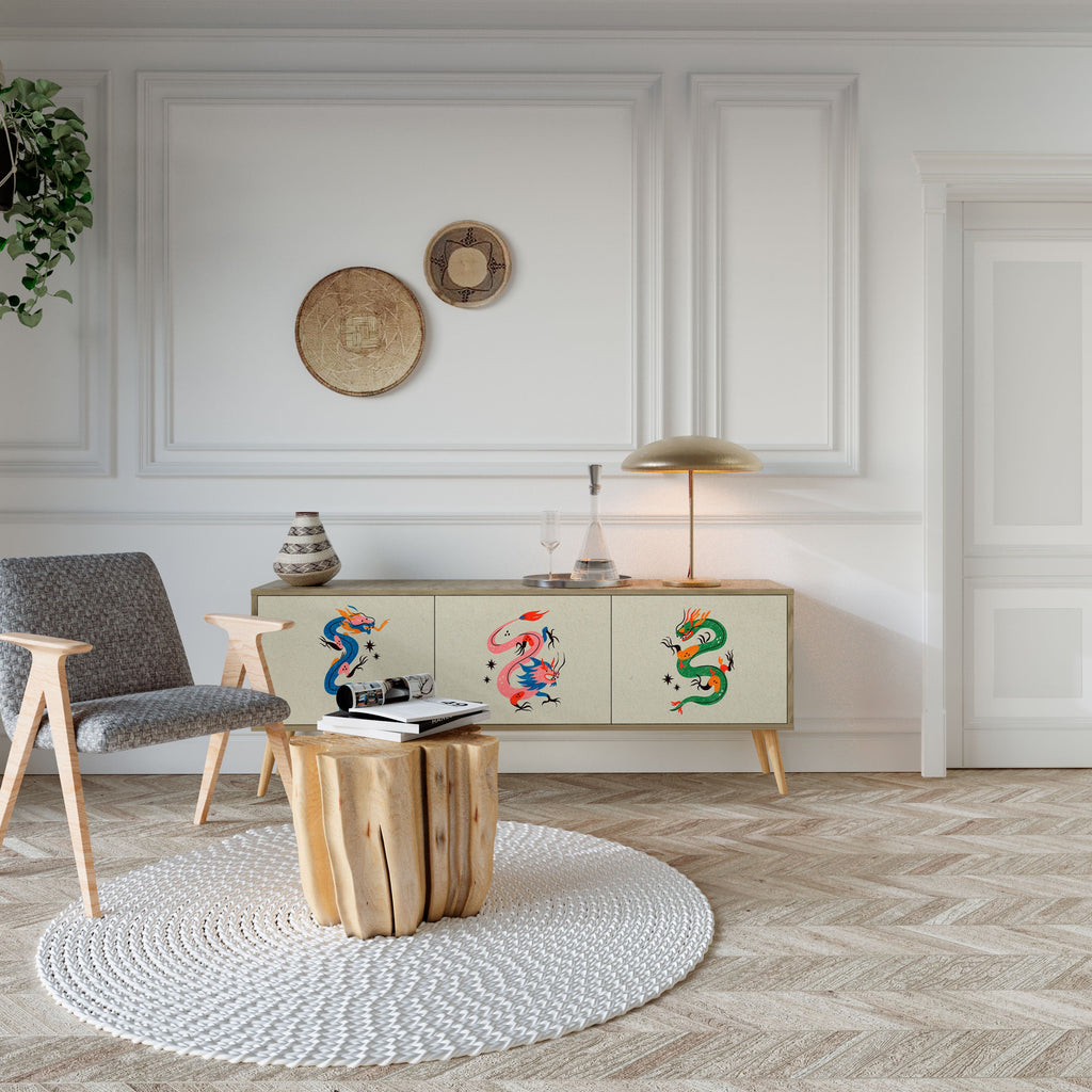 MYTHOLOGICAL CREATURES TV-Lowboard mit 3 Türen in Eiche-Optik