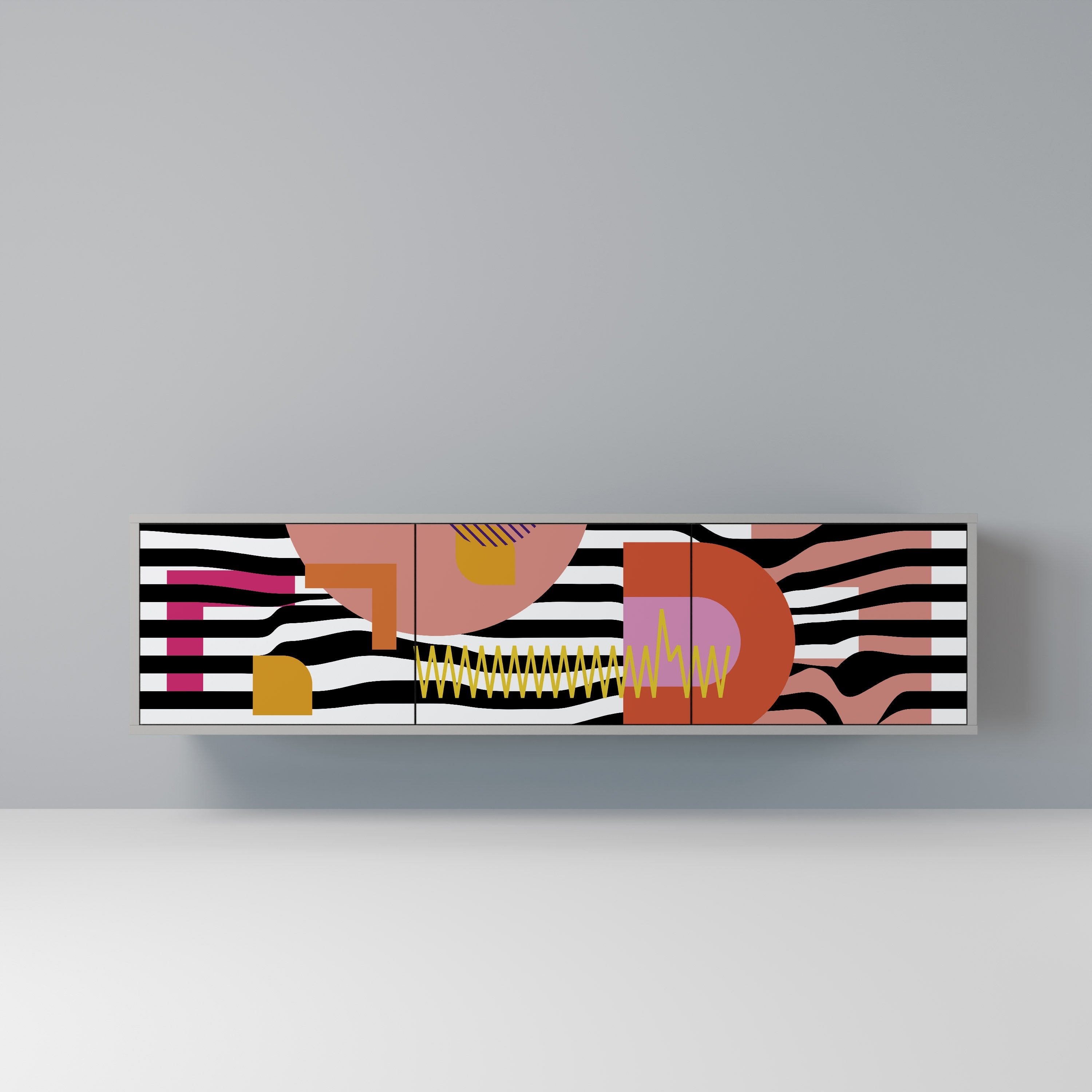 CHROMATIC ABSTRACT TV-Lowboard mit 3 Türen in Grau