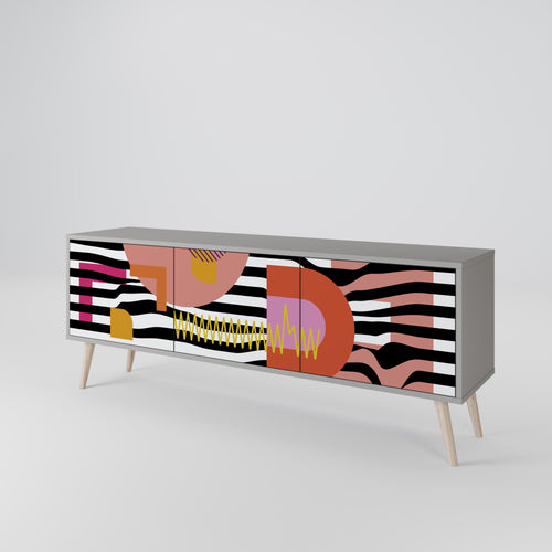 CHROMATIC ABSTRACT 3-Door TV Stand in Grey Finish