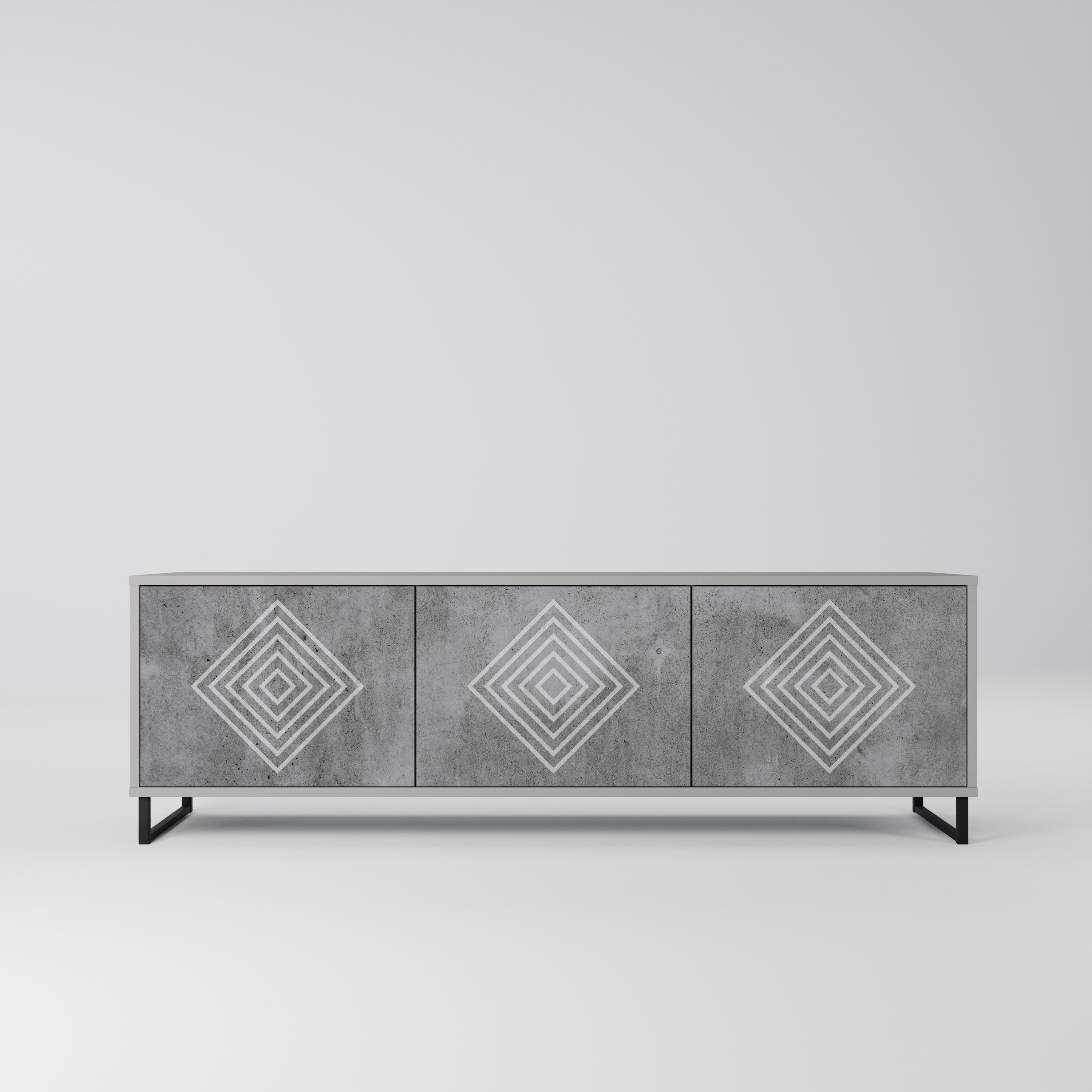 POLYGONAL ARTISTRY TV-Lowboard mit 3 Türen in Grau