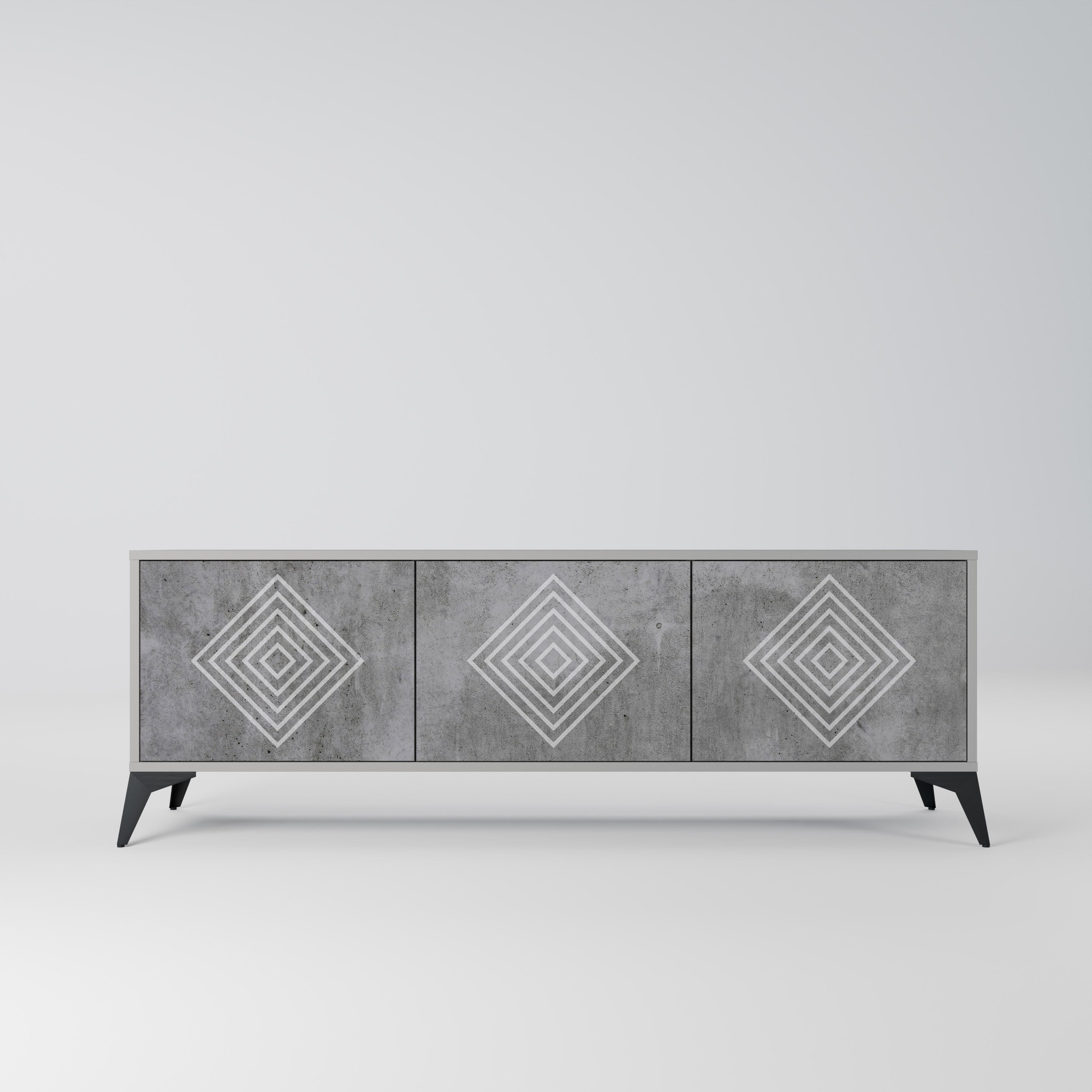 POLYGONAL ARTISTRY TV-Lowboard mit 3 Türen in Grau