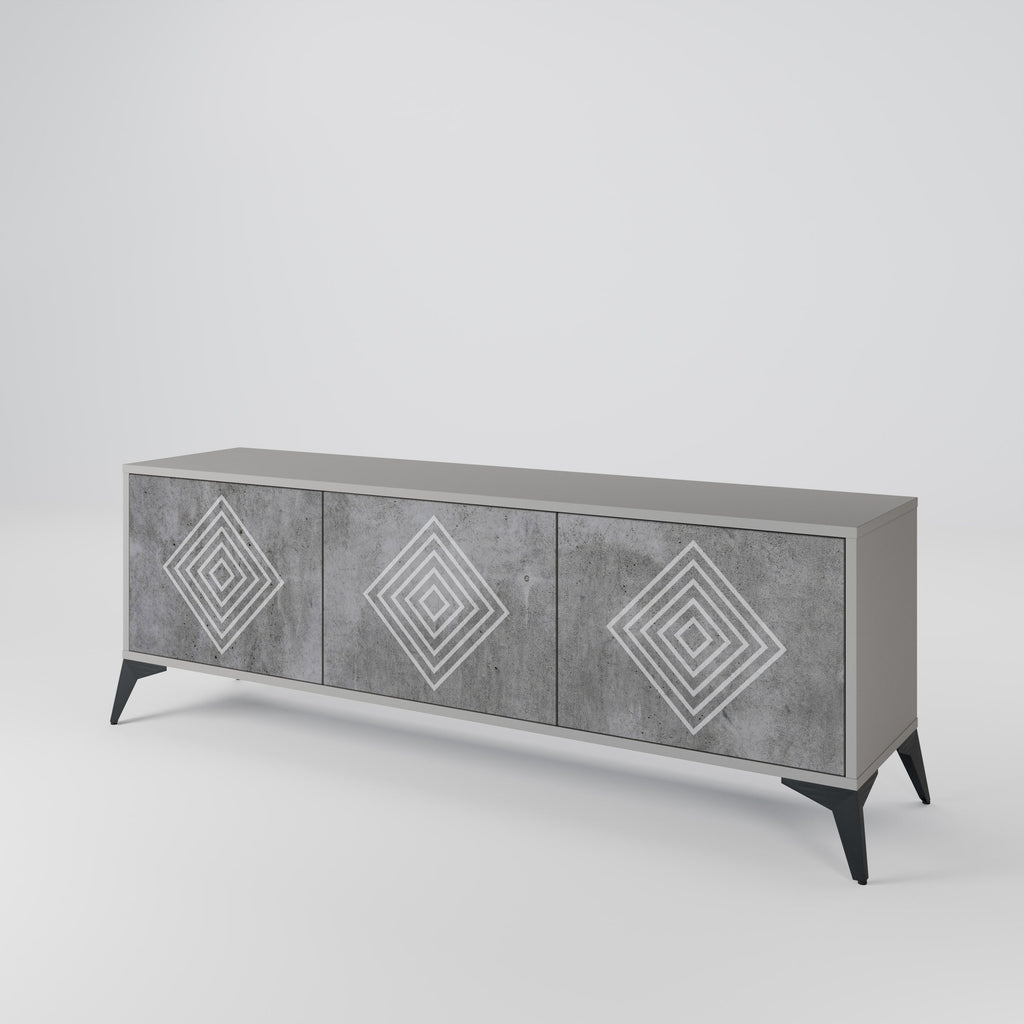 POLYGONAL ARTISTRY TV-Lowboard mit 3 Türen in Grau